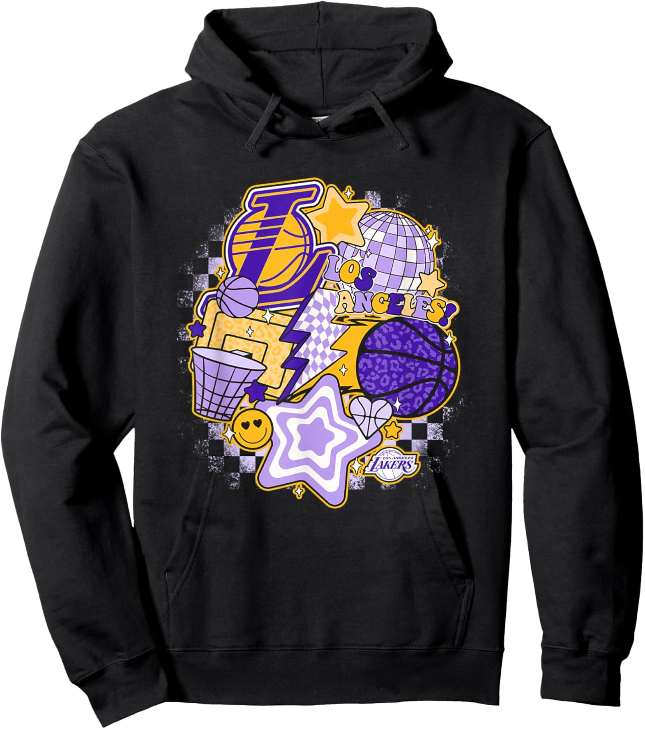 NBA Los Angeles Lakers Psychedelic Basketball Collage , Small, White Hoodie - Hoodie | Black