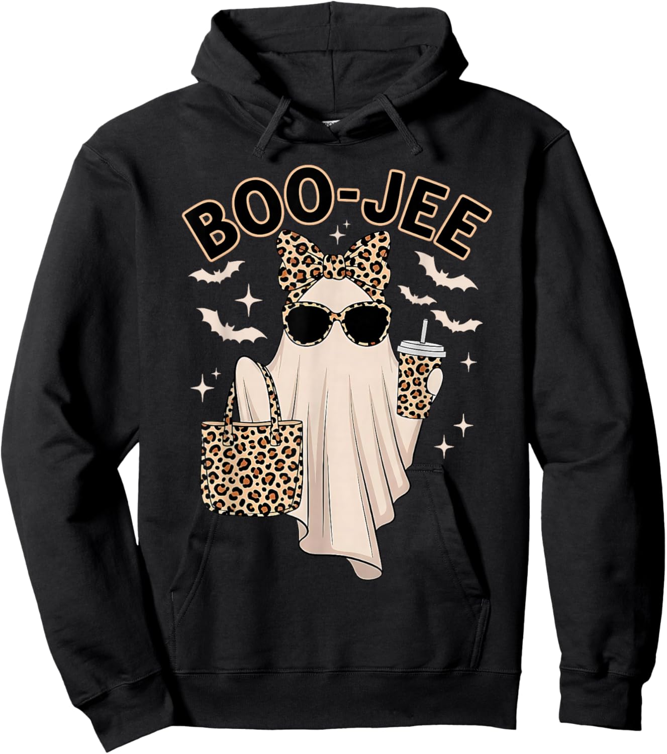 Cute Leopard Boo JEE Ghost Coffee Halloween Costume Women Hoodie - Hoodie | Black