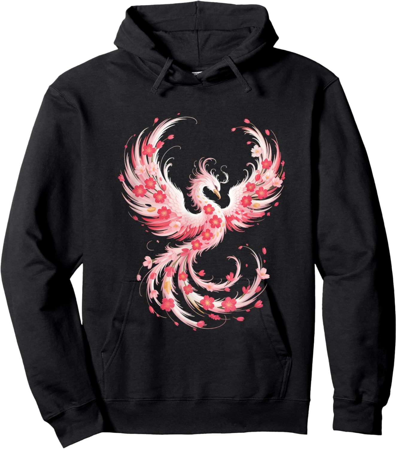 Cherry Blossom Phoenix Rising Gracefully Hoodie - Hoodie | Black