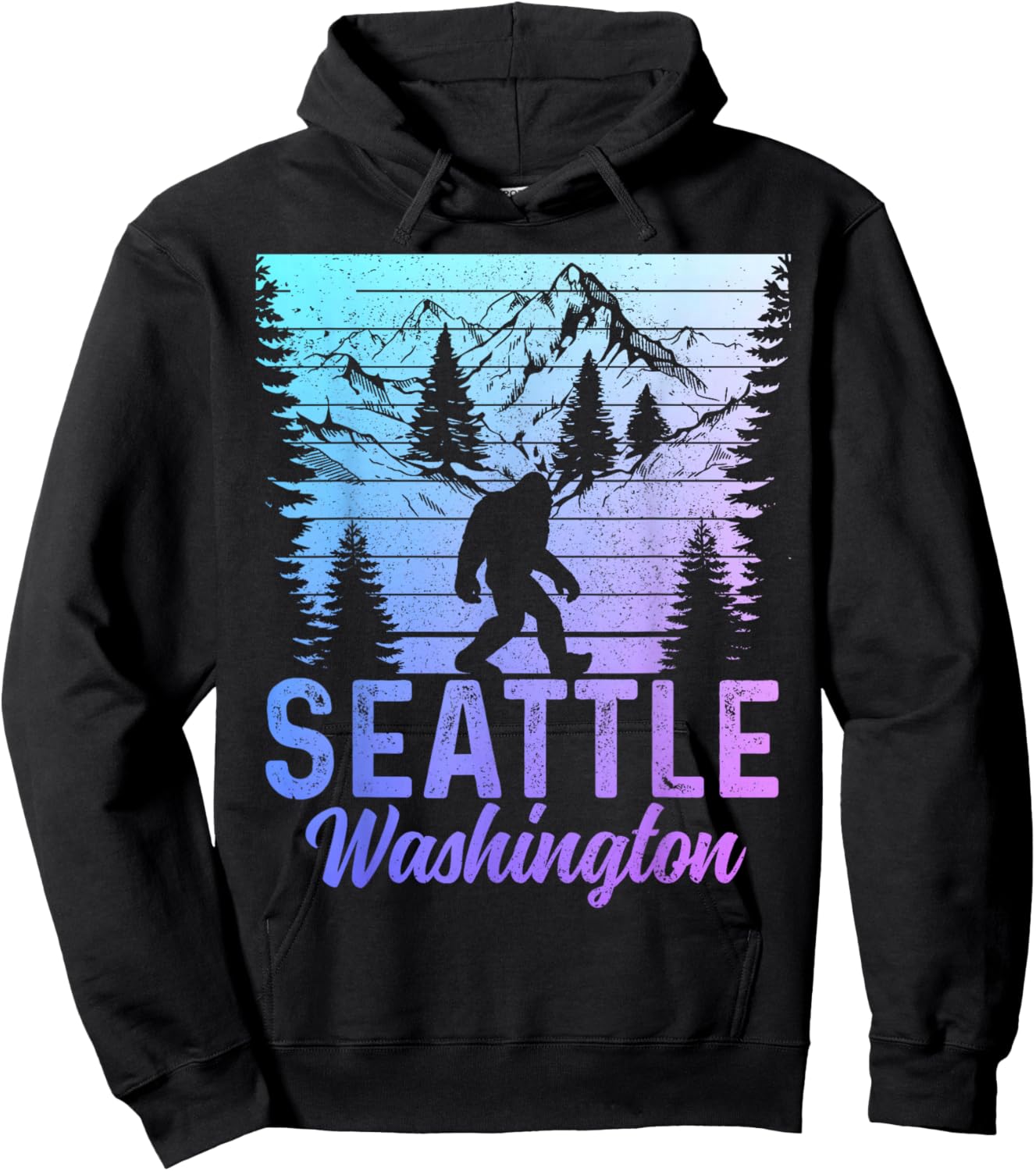 Seattle Washington PNW Bigfoot Vintage Pacific Northwest Hoodie - Hoodie | Black