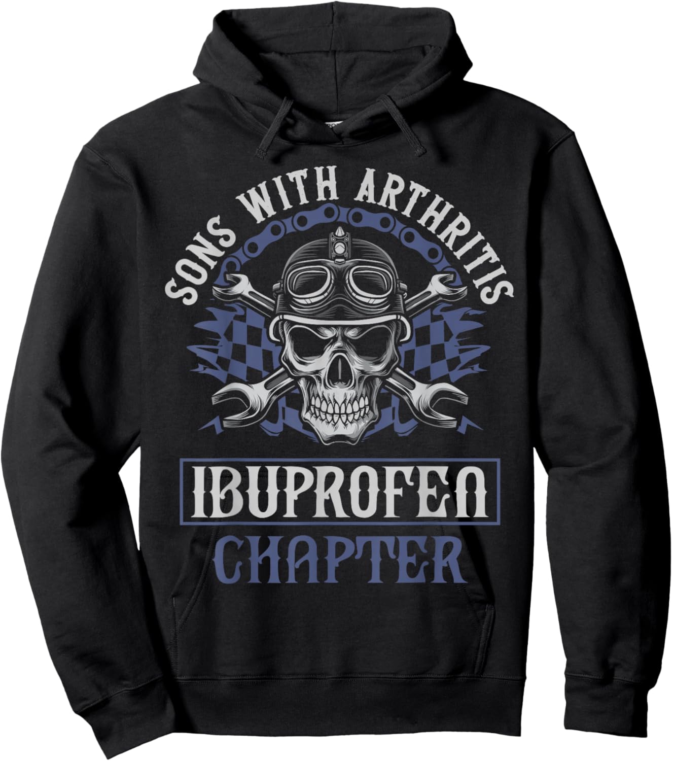Funny Apparel for older Bikers Sons with Arthritis Ibuprofen Chapter Men's Black Small Motorcycle Biker Hoodie - Hoodie | Black