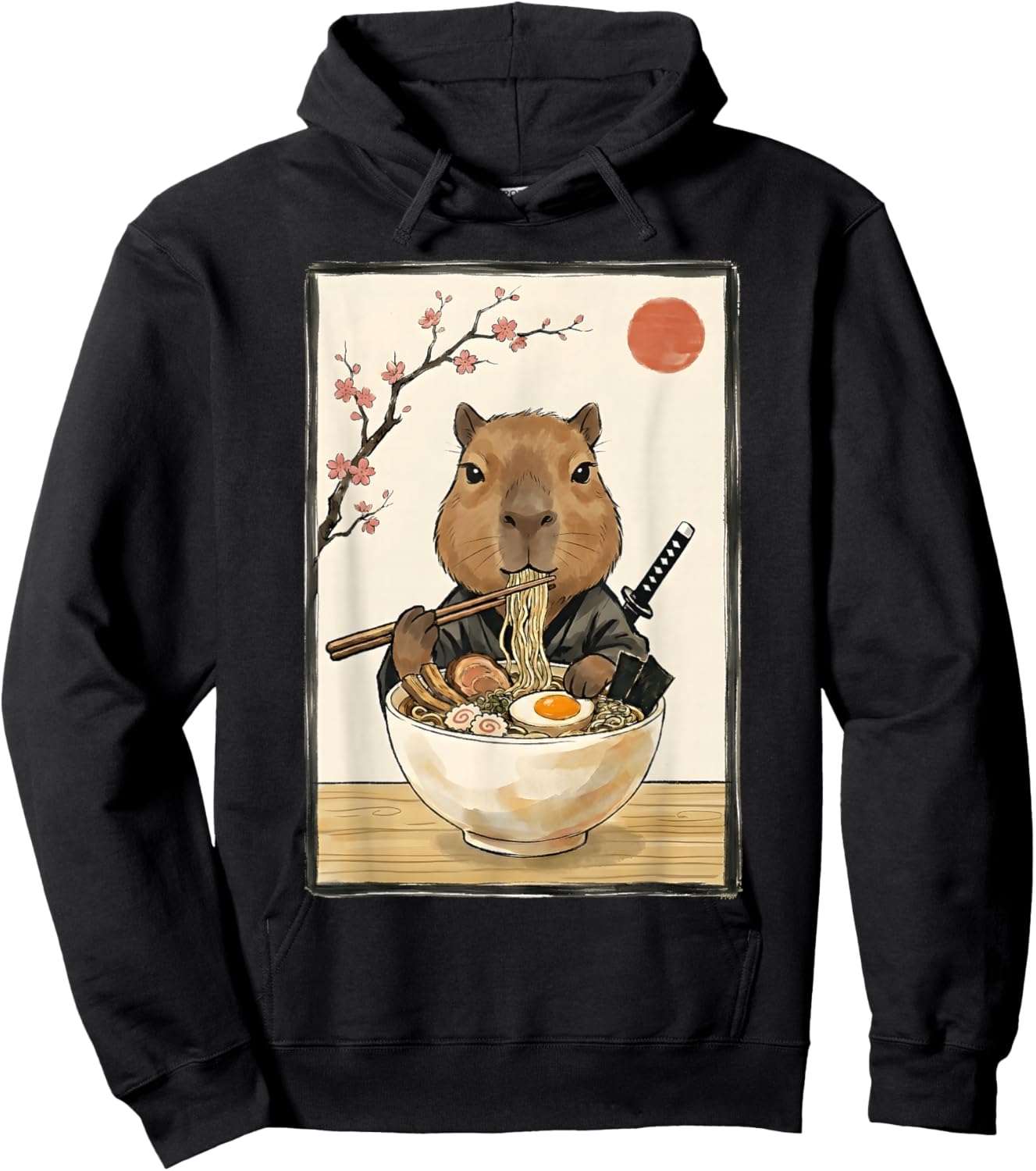Japanese Art Kawaii Ramen Anime Novelty Funny Capybara Hoodie - Hoodie | Black