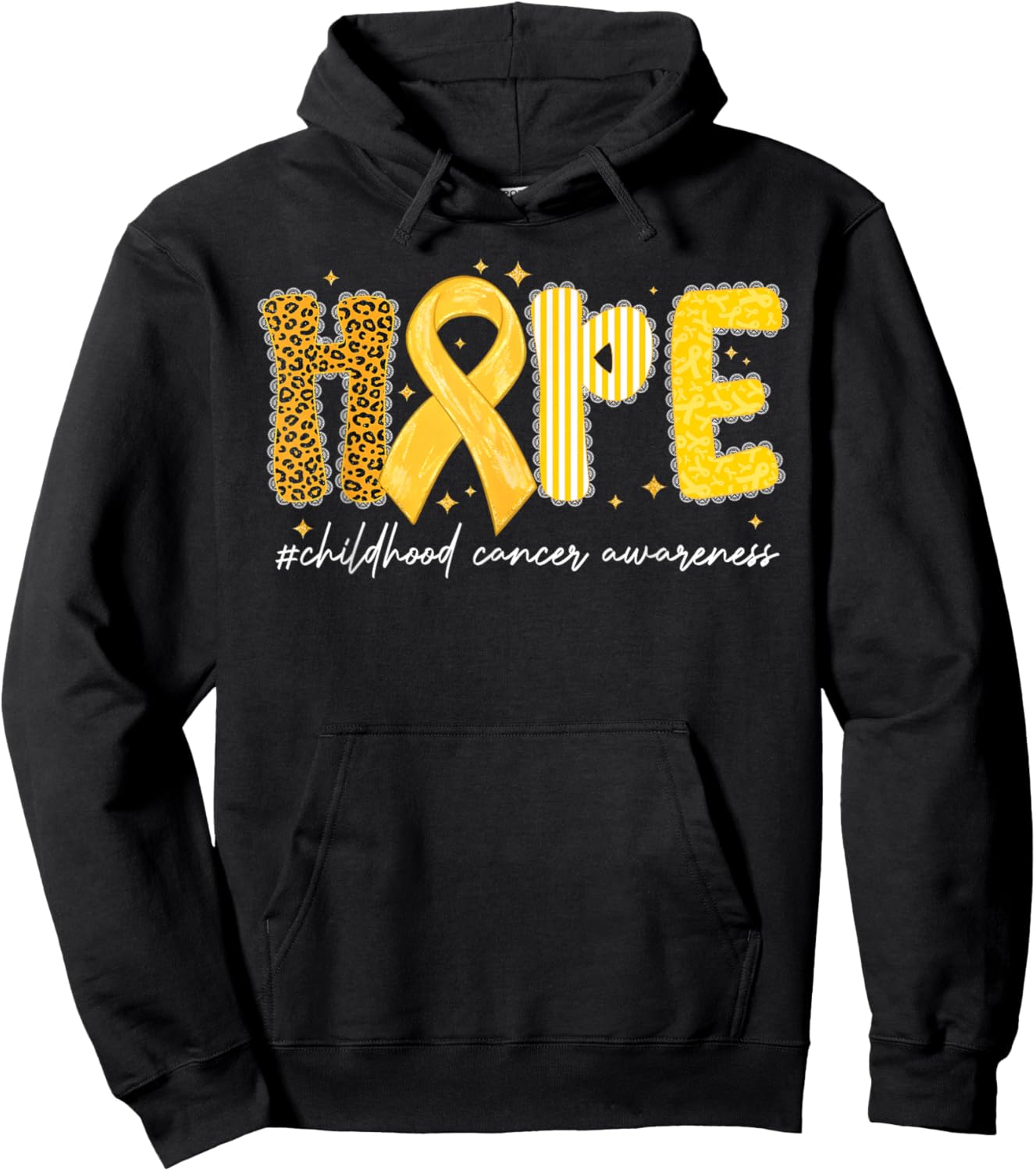 Leopard Hope Gold Ribbon Childhood Cancer Awareness Hoodie - Hoodie | Black