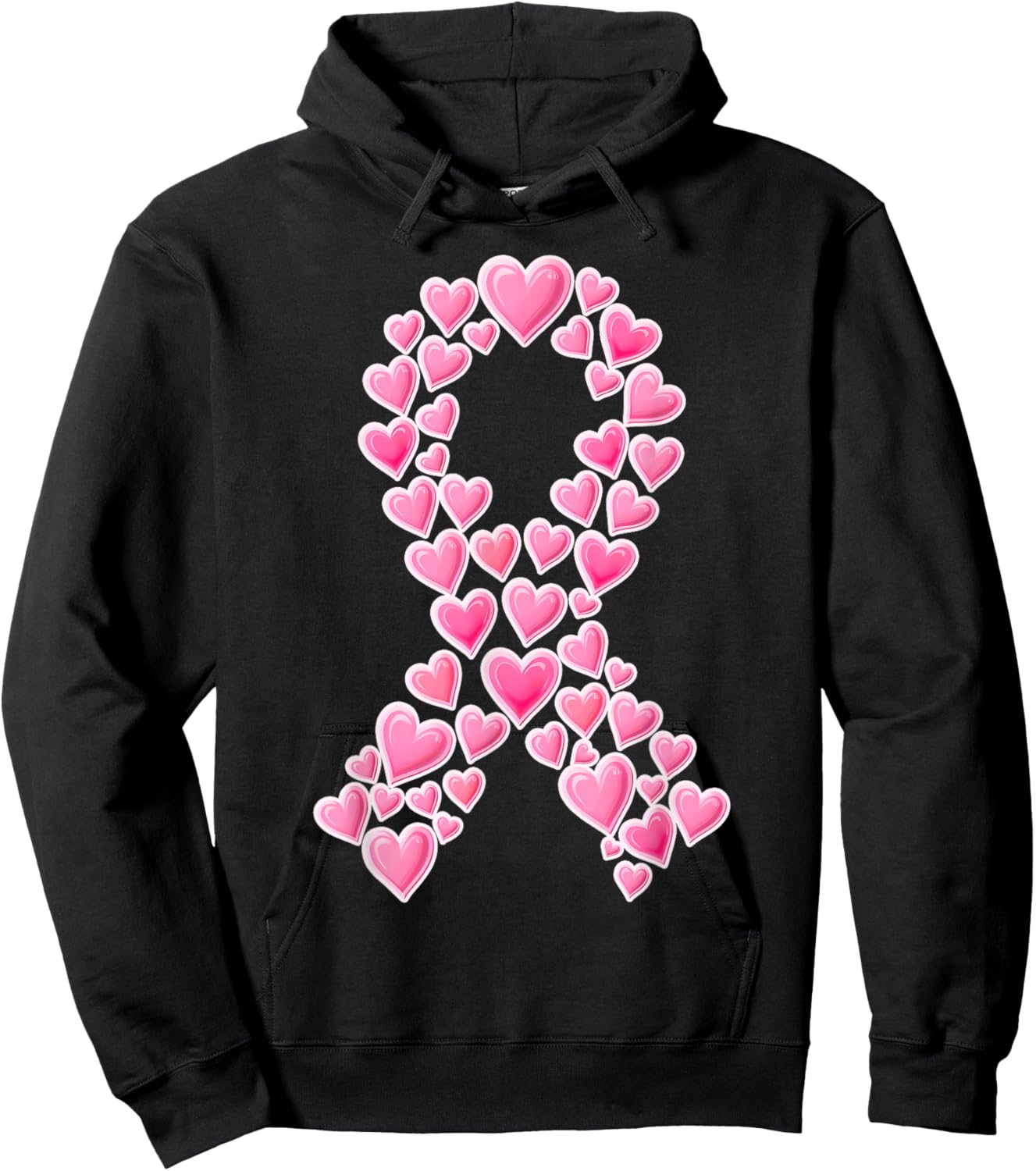 Pink Ribbon Hearts Breast Cancer Awareness Support Squads Hoodie - Hoodie | Black