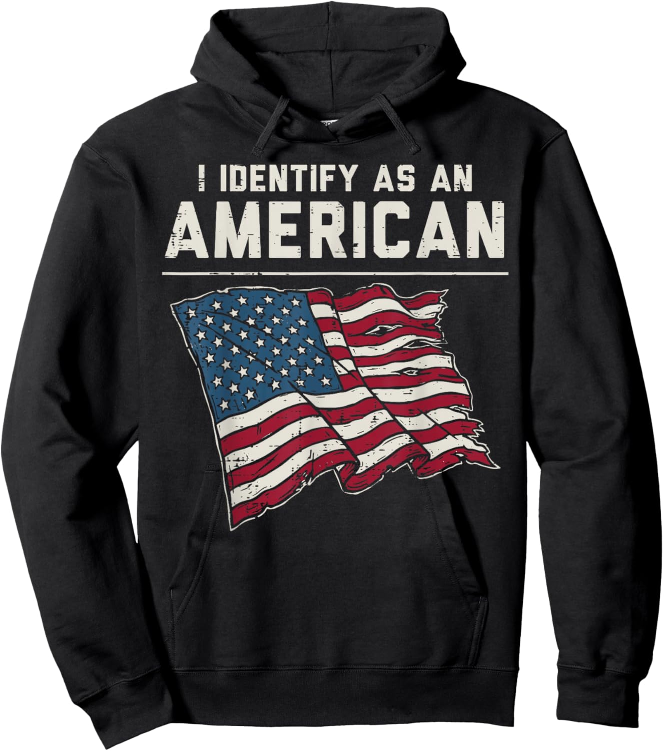 I Identify As an American US Flag 4th of July Men Women Kids Hoodie - Hoodie | Black