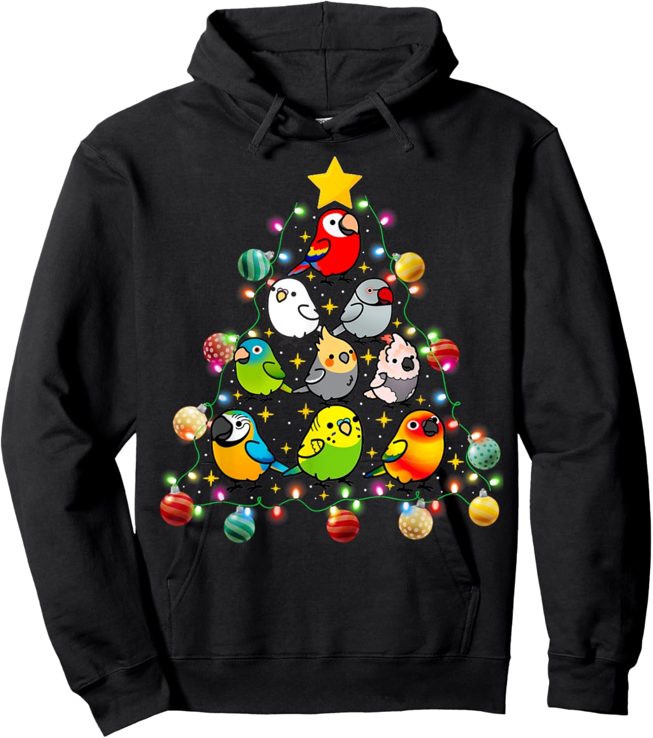 Parrot Christmas Light Ornament Tree Xmas Mom Dad Bird Hoodie - Hoodie | Black