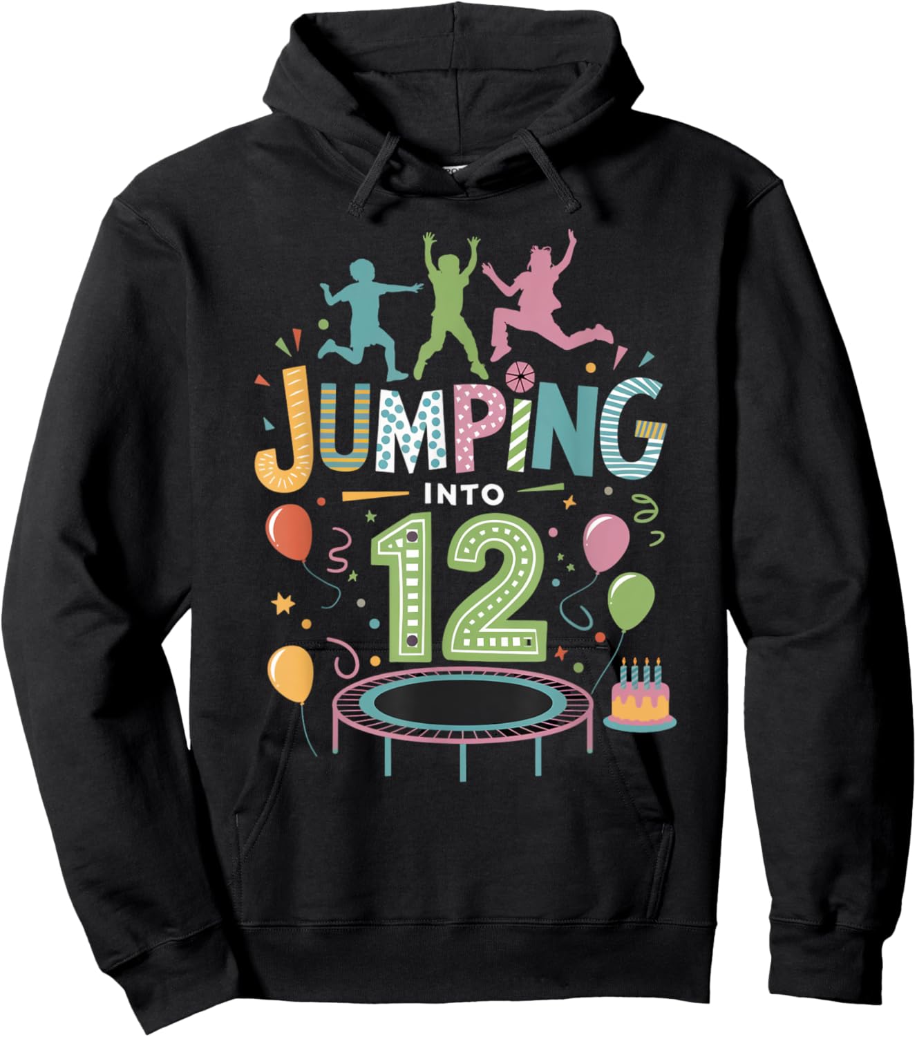 Jumping Into 12 Birthday Party Trampolining Trampoline Hoodie - Hoodie | Black