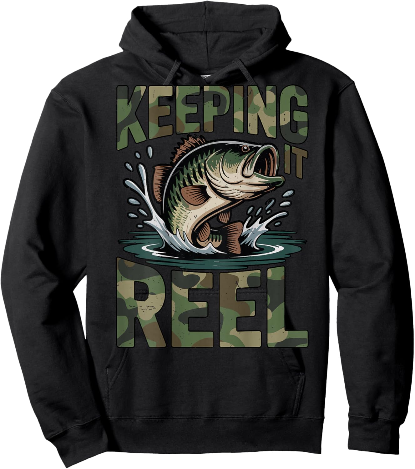 Fishing Camo Bass Fish Keeping Reel Boy Youth Men Dad Jokes Hoodie - Hoodie | Black