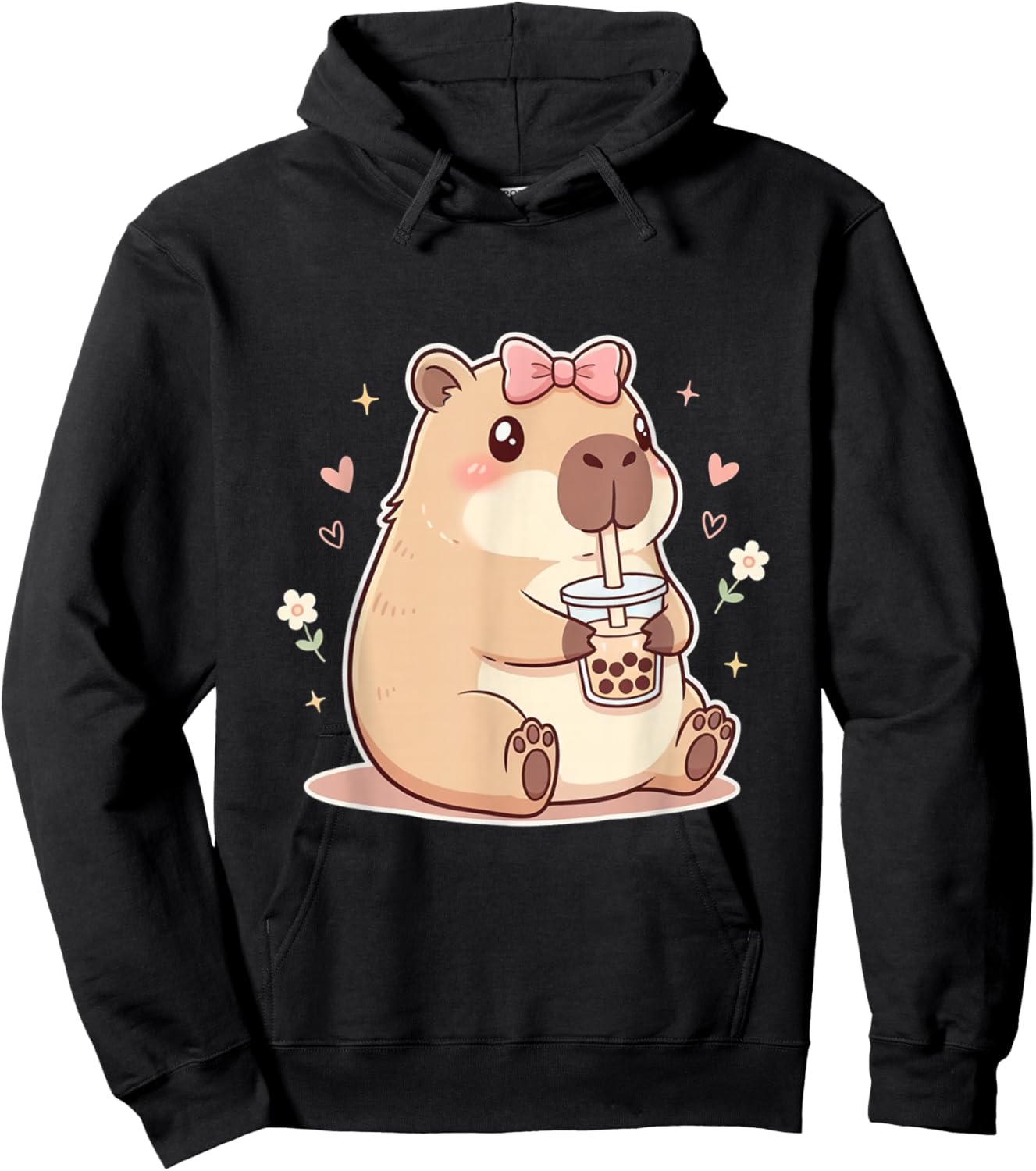 Cute Coquette Bow Capybara Girls Women Hoodie - Hoodie | Black