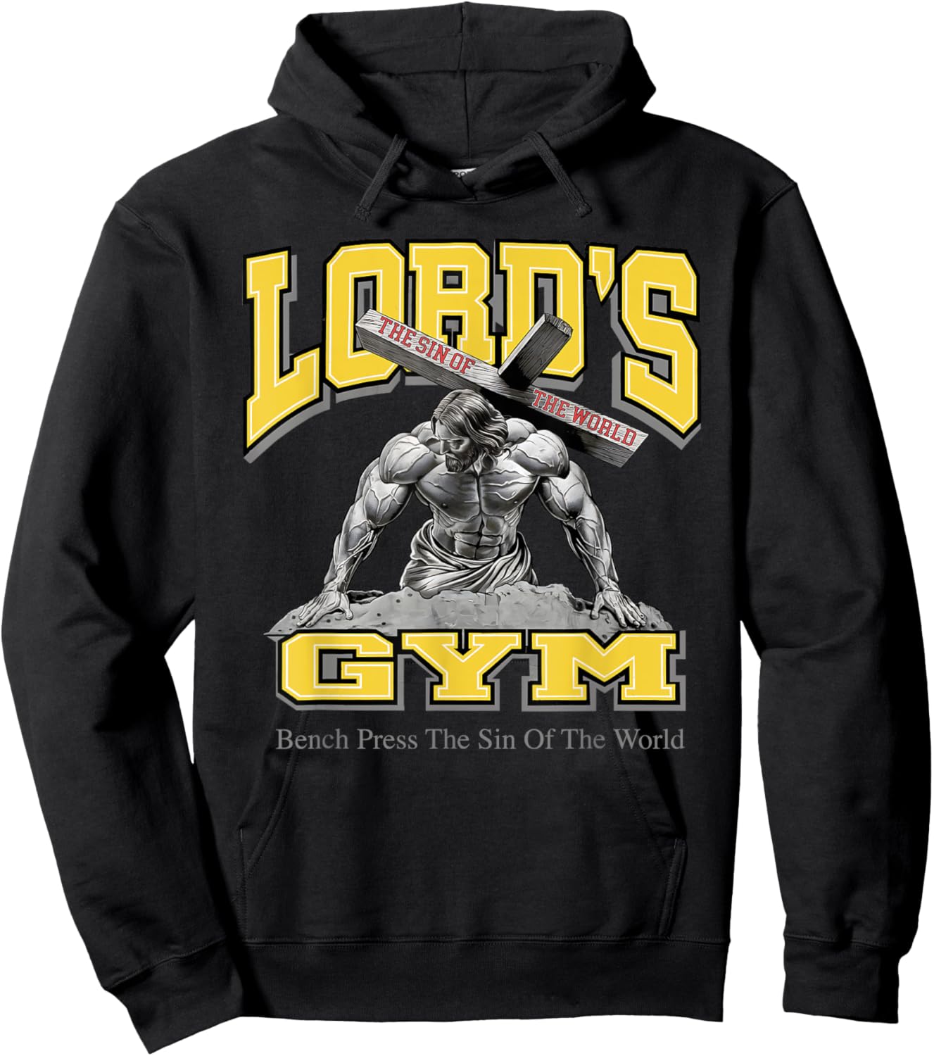 Lords Gym Jesus Vintage 90s Bench Press The Sin Of The World Hoodie - Hoodie | Black
