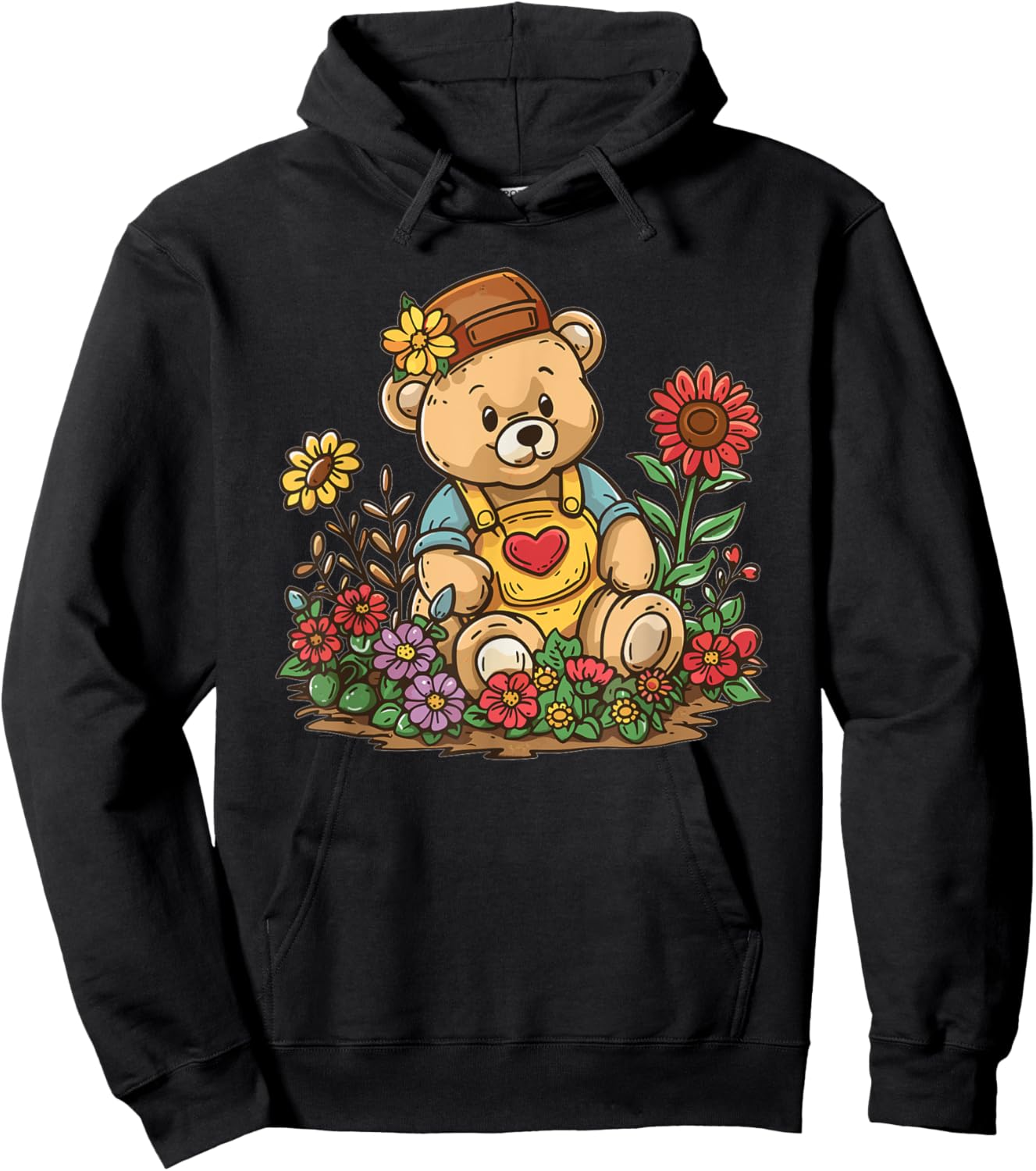 Cute Teddy With Flowers I Kids Teddy Hoodie - Hoodie | Black