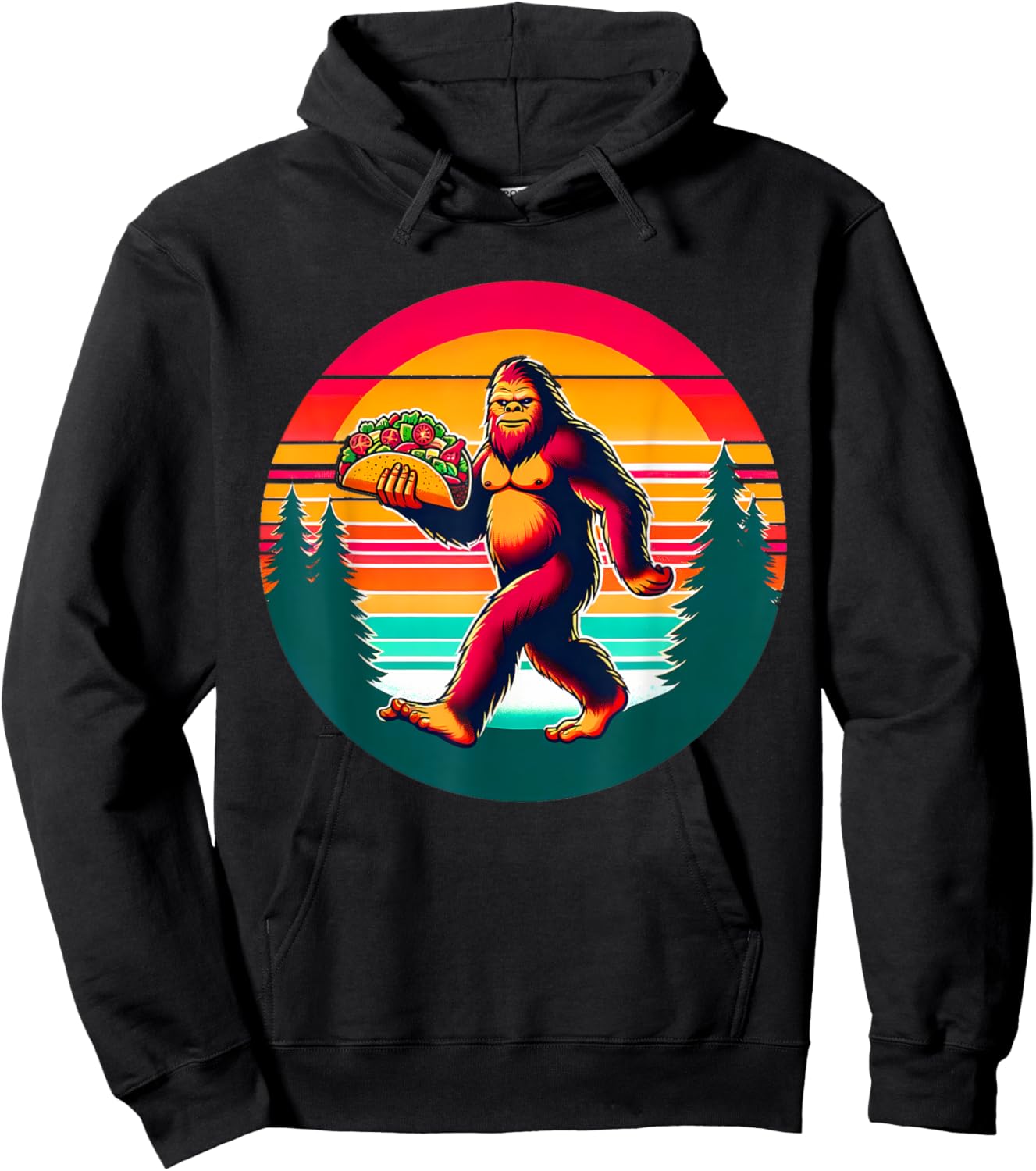 Funny Vintage Big Foot aka Sasquatch Holding a Taco Hoodie - Hoodie | Black