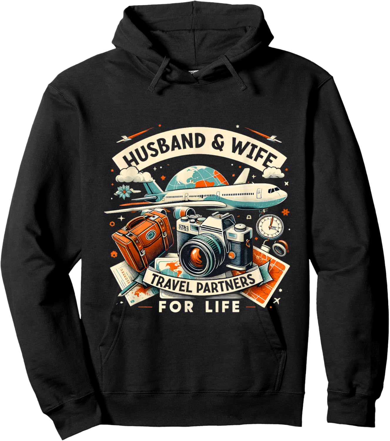 Husband & Wife Travel Partners For Life Family Couple Trip Hoodie - Hoodie | Black