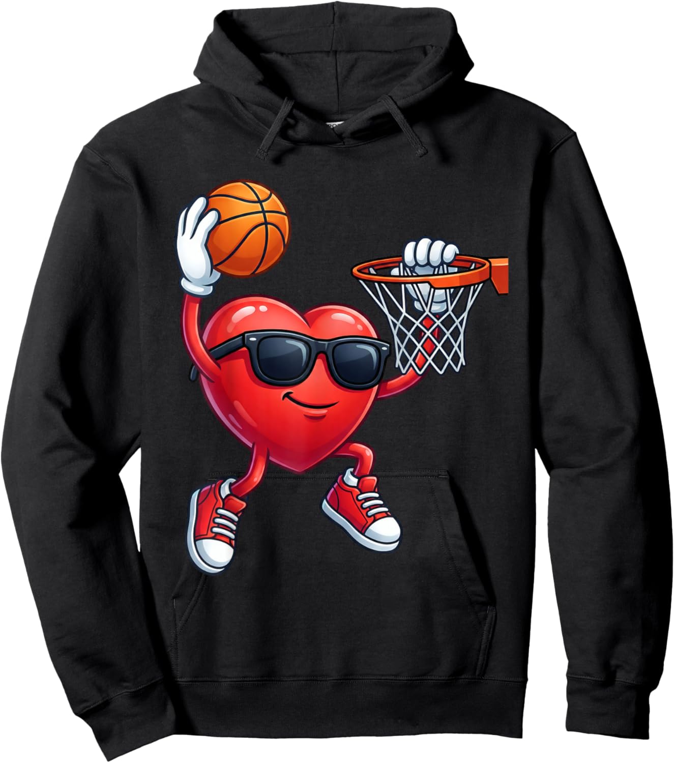 Valentines Basketball Heart Playing Basketball Boys Kids Hoodie - Hoodie | Black