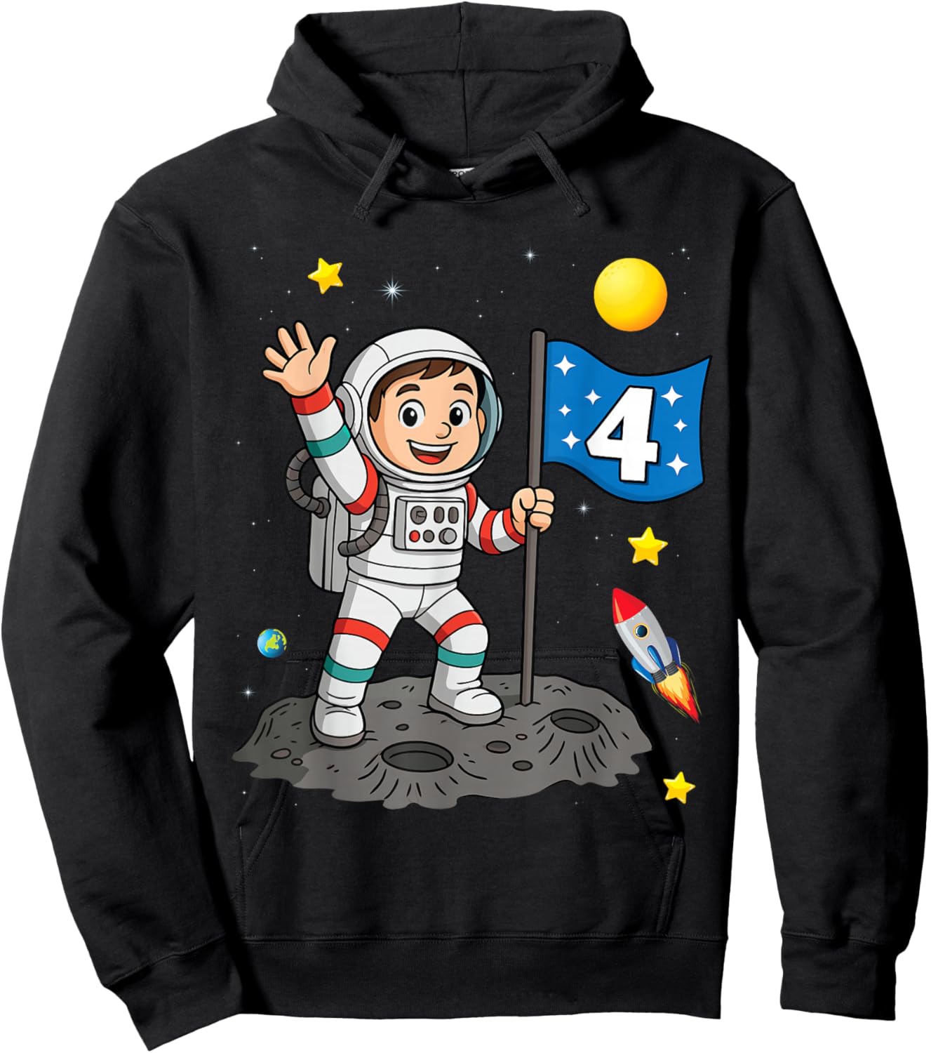 4th Birthday Astronaut All Space Boy 4th Birthday Hoodie - Hoodie | Black