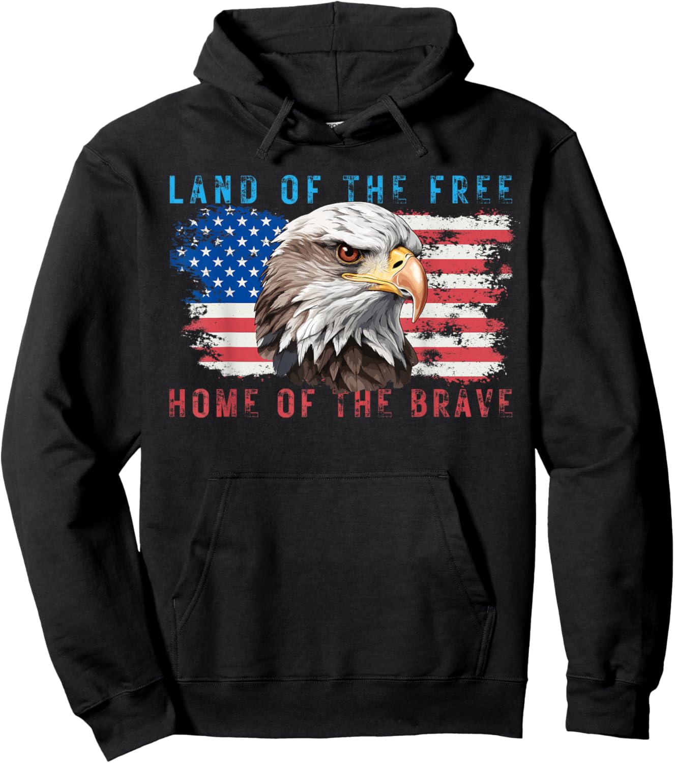 Land of the Free Home of the Brave Bald Eagle US Flag July 4 Hoodie - Hoodie | Black