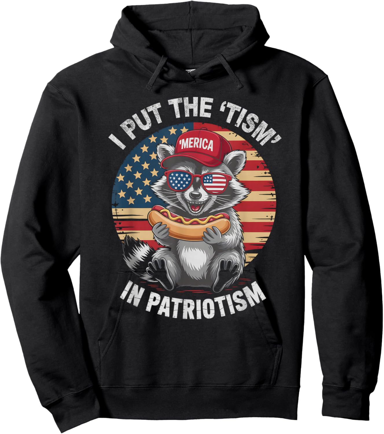 I Put TISM in Patriotism Raccoon Autism Teacher My 4th July Hoodie - Hoodie | Black