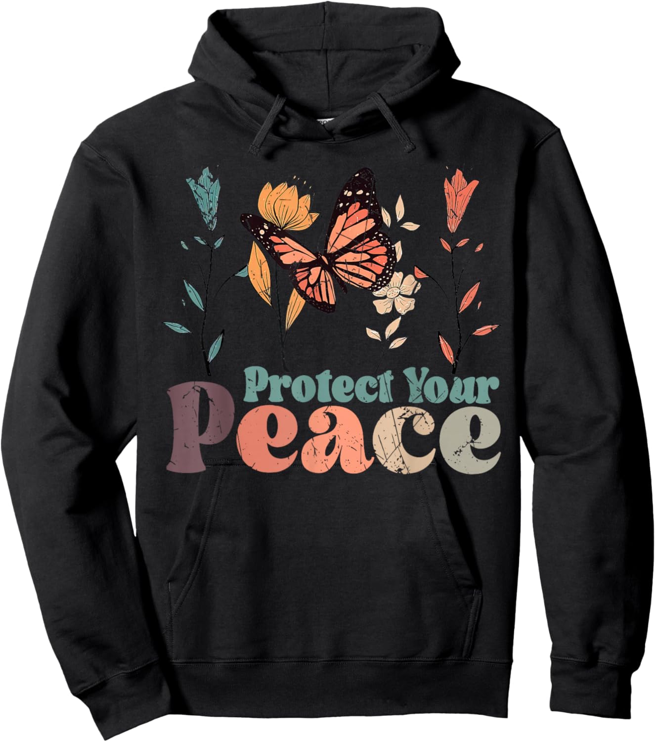 Vintage Flower Protect Your Peace Mental Health Awareness Hoodie - Hoodie | Black