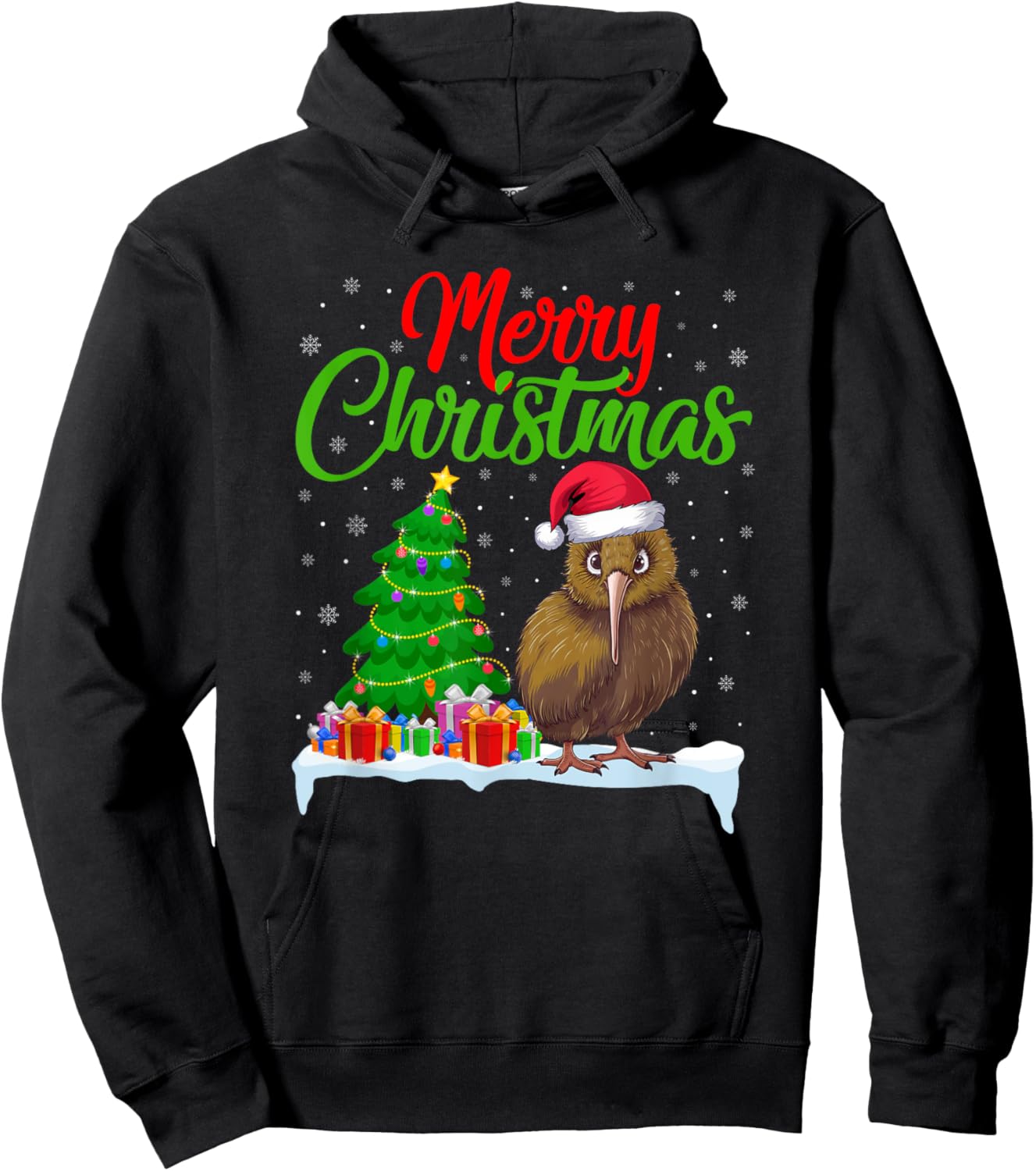 Kiwi Bird Christmas Tree Lights Funny Xmas Kiwi Bird Lover Hoodie - Hoodie | Black