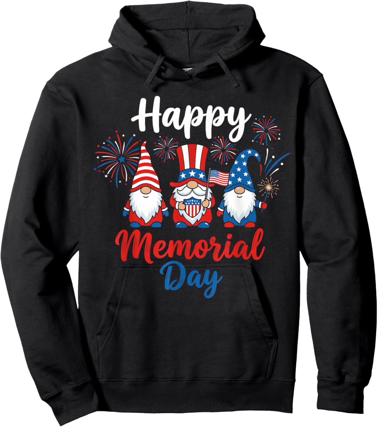 Patriotic Gnome Women, USA Flag Happy Memorial Day Hoodie - Hoodie | Black