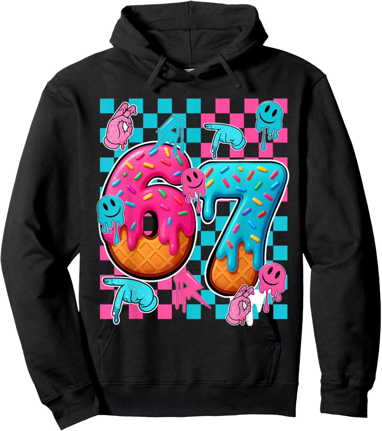 67 Ice Cream Drip Checkered Number 67 Player 67th Birthday Hoodie - Hoodie | Black