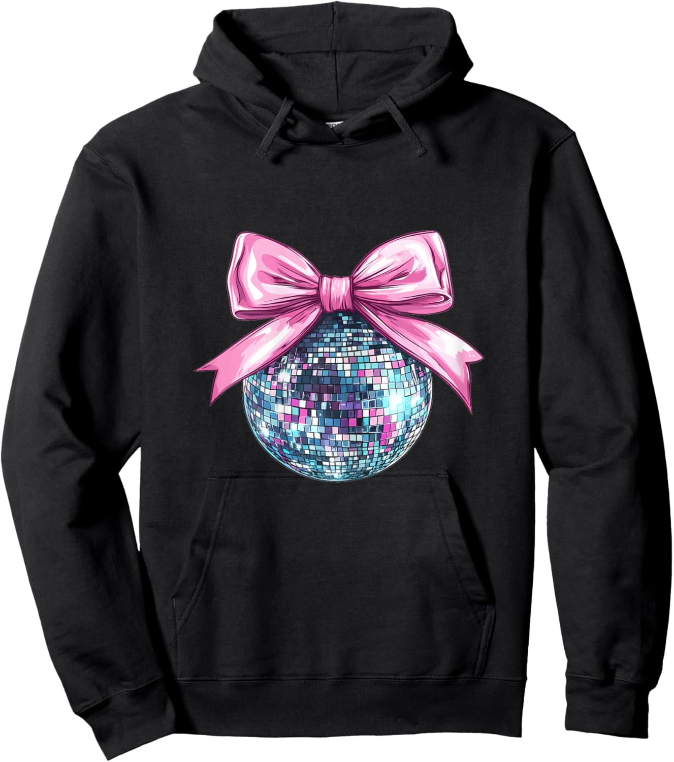 Disco Ball Pink Coquette Bow Cute Dainty Bow Ribbon Girls Hoodie - Hoodie | Black