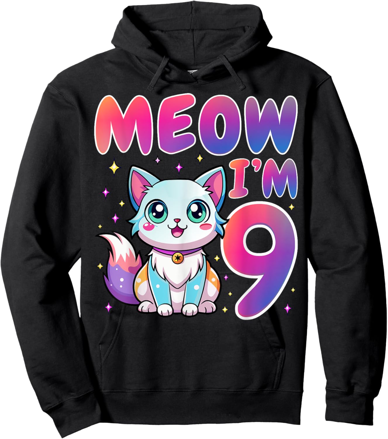 Meow I'm 9 Years Old Cat Lover 9th Birthday Party Hoodie - Hoodie | Black