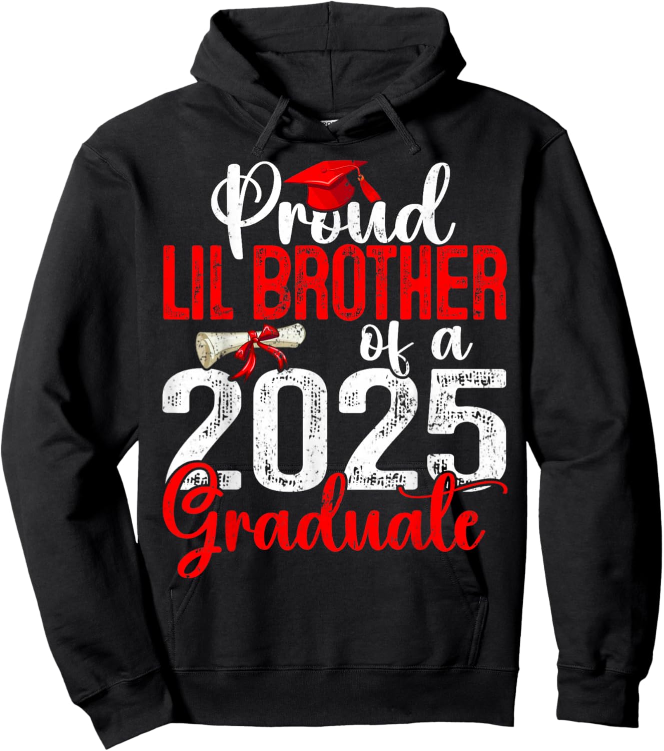 Proud Lil Brother Of A Class Of 2025 Graduate Senior Hoodie - Hoodie | Black