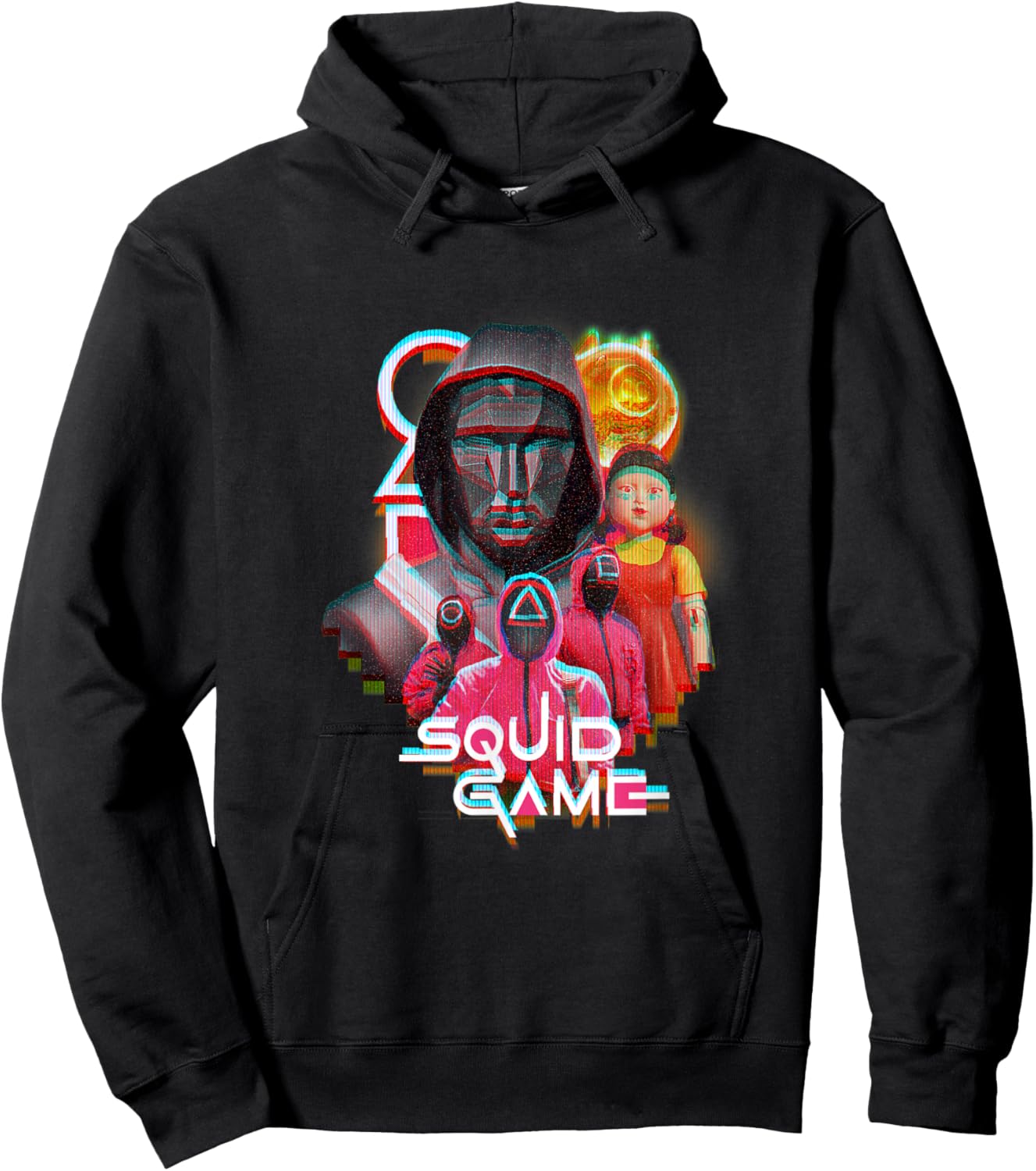 Squid Game 2 Front Man & Henchmen Glitch Logo Hoodie - Hoodie | Black