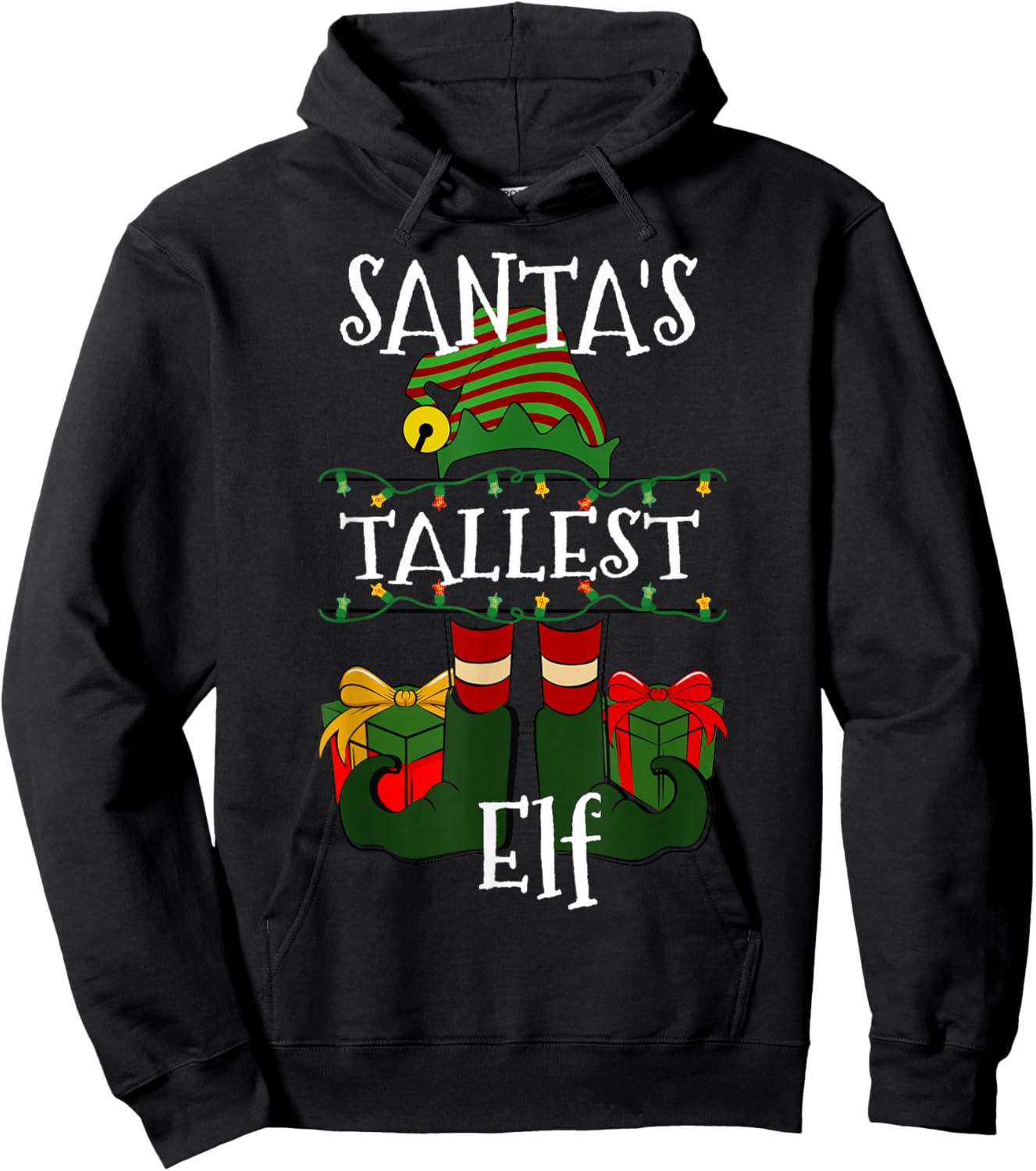 Funny Santa's Tallest Elf Christmas Humor For Tall People Hoodie - Hoodie | Black