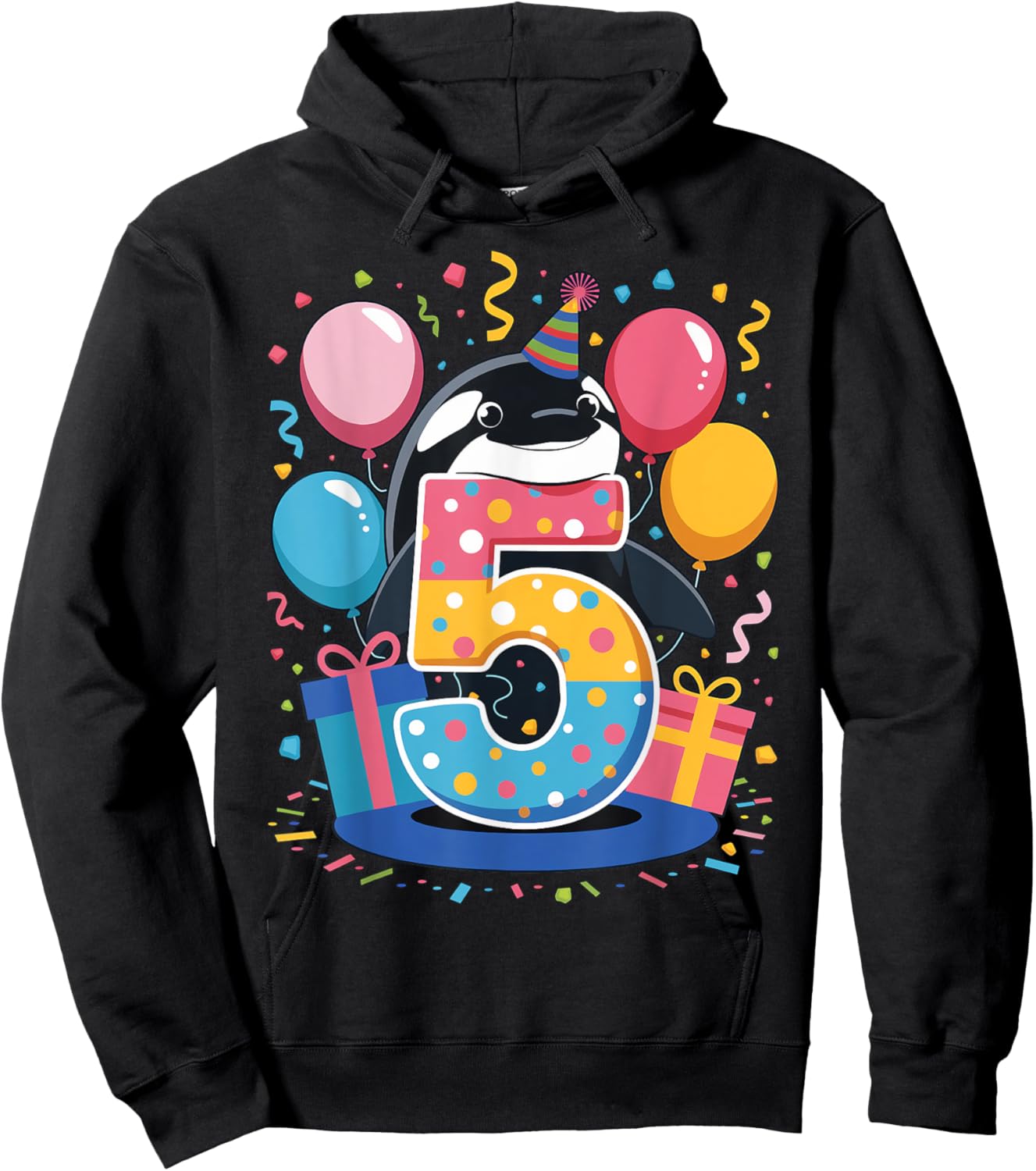 Orca 5th birthday for boy girl 5 years old fifth five Orca Hoodie - Hoodie | Black