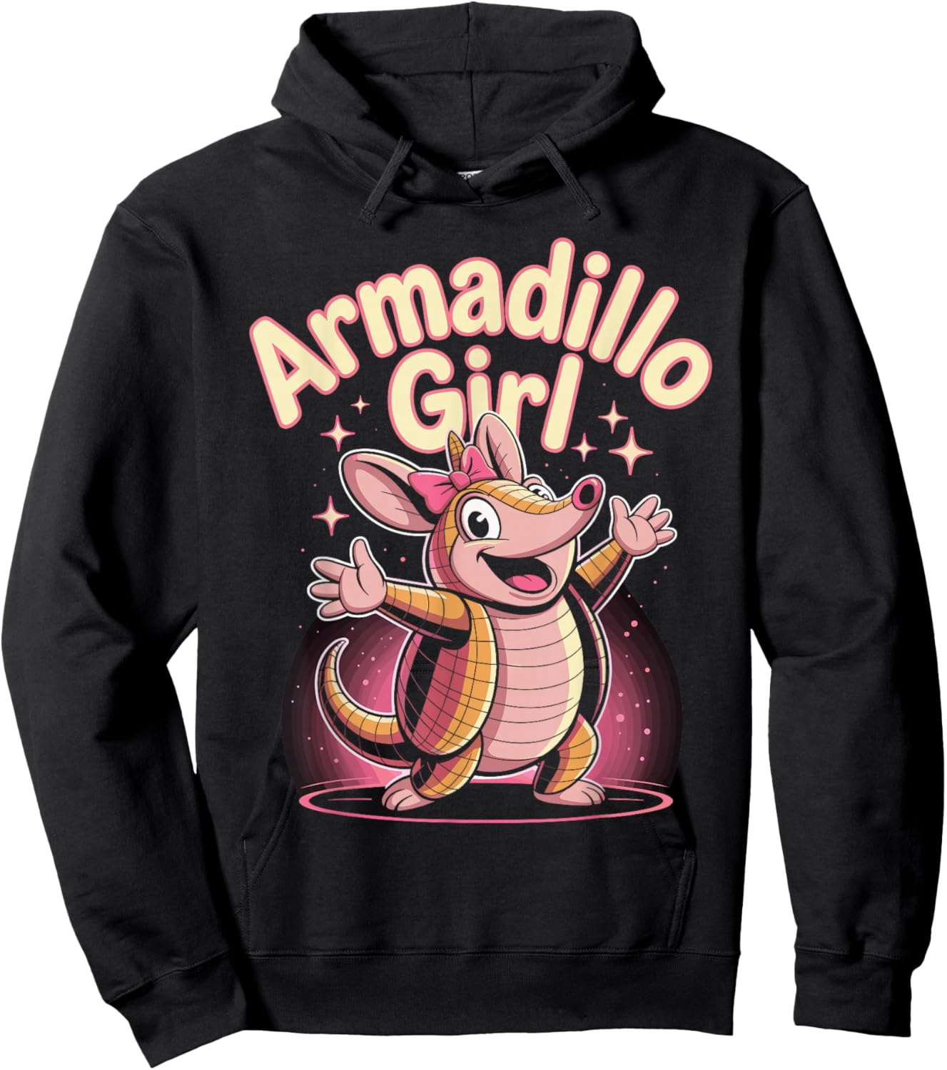 Armadillo Girl Cute Cartoon Texas Wildlife Design Hoodie - Hoodie | Black