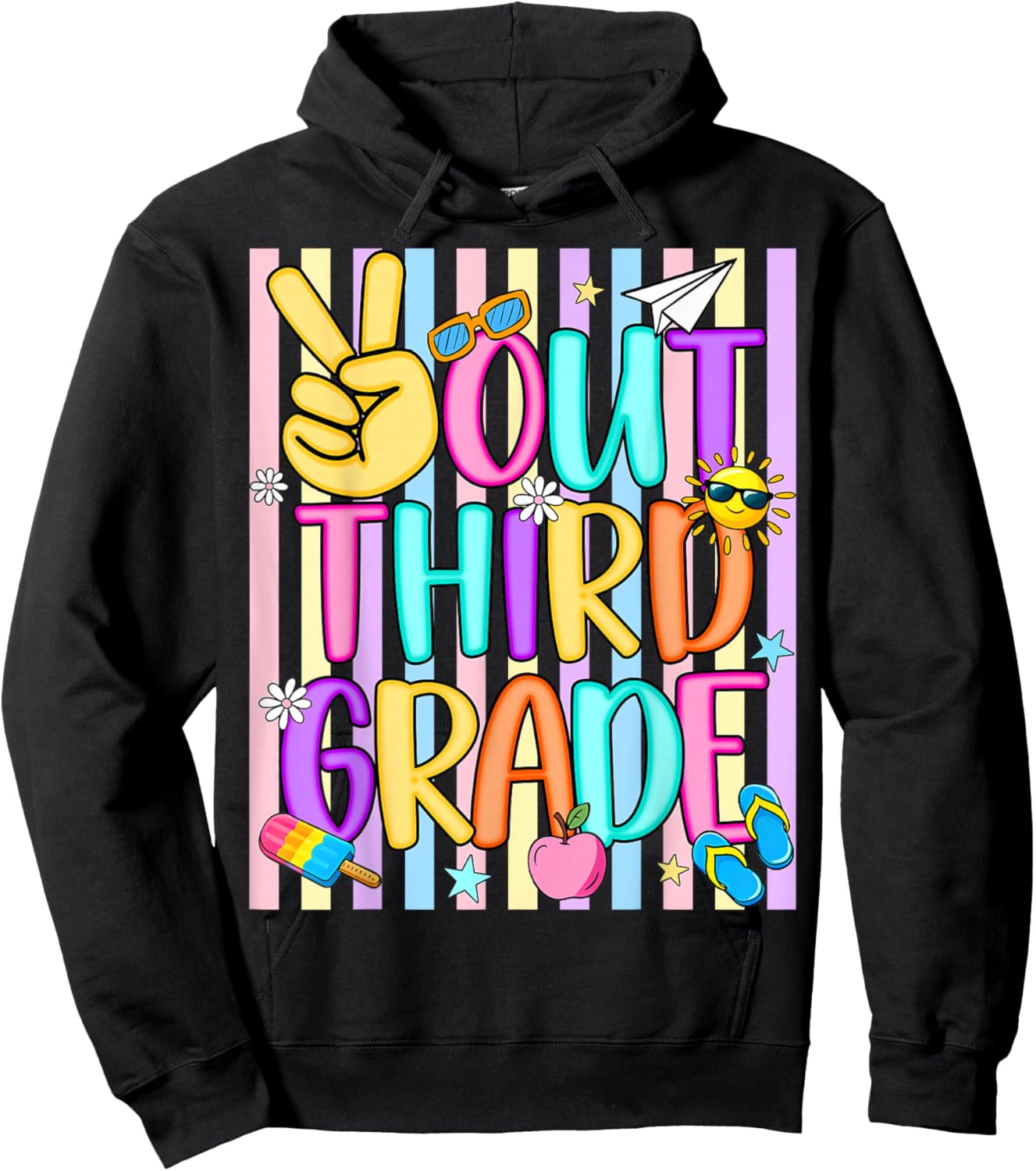 Peace Out 3rd Grade Kids Boy Girl Summer Last Day of School Hoodie - Hoodie | Black