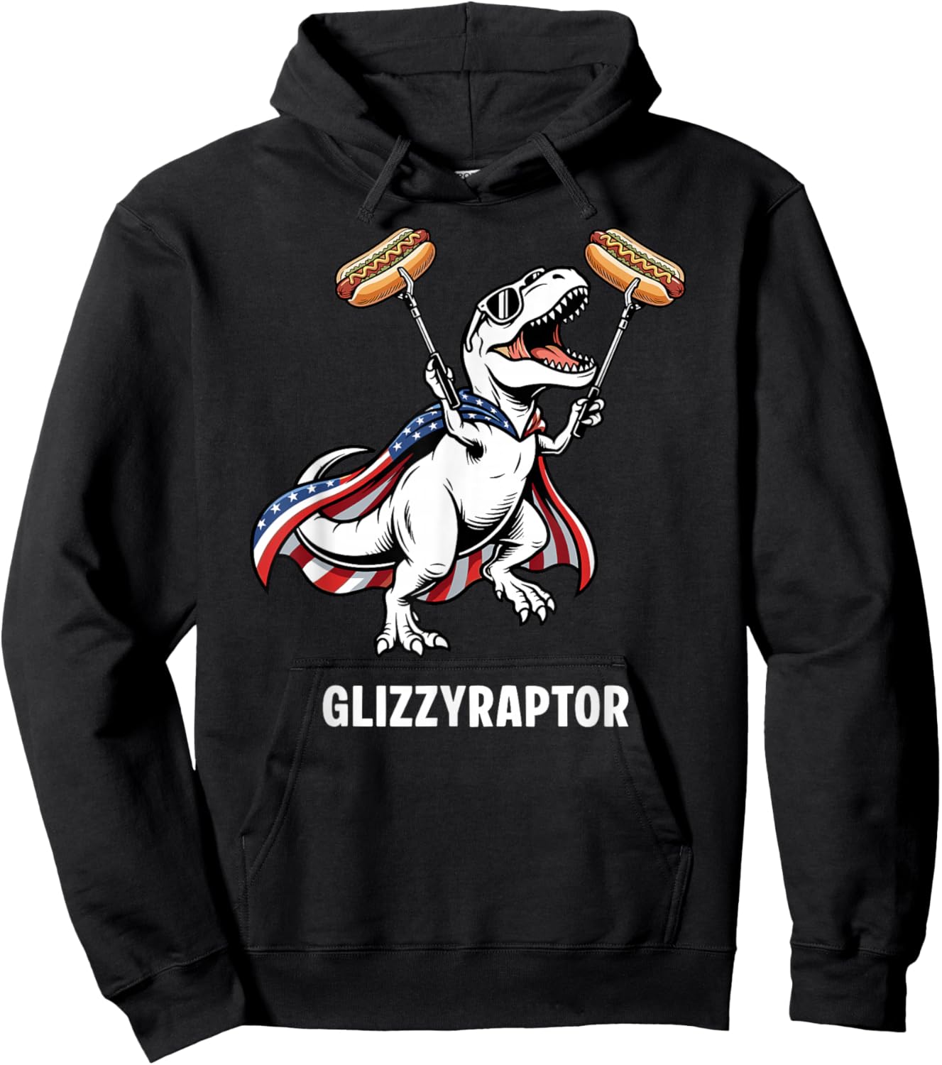 Funny T-Rex Glizzyraptor Glizzy T-Rex Patriotic USA Hot Dog Hoodie - Hoodie | Black