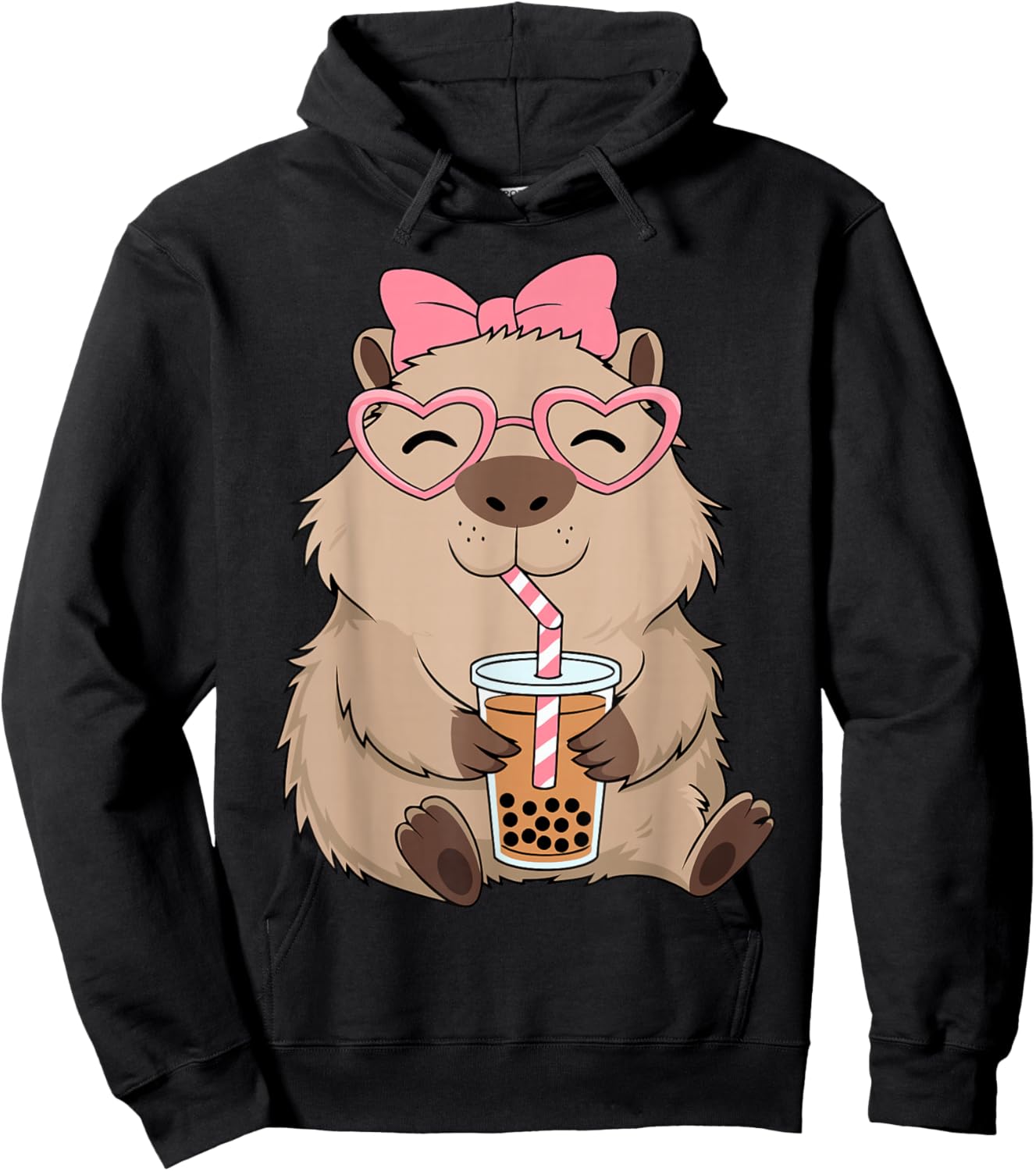 Funny Capybara Coquette Bow Tea Bubble Rodent Animal Costume Hoodie - Hoodie | Black