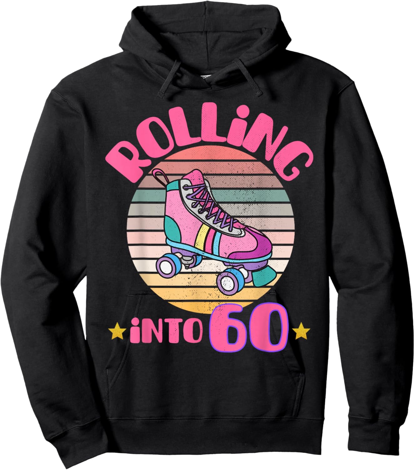 Roller Skating 60 Year Old Birthday Girl Rolling Into 60 Hoodie - Hoodie | Black