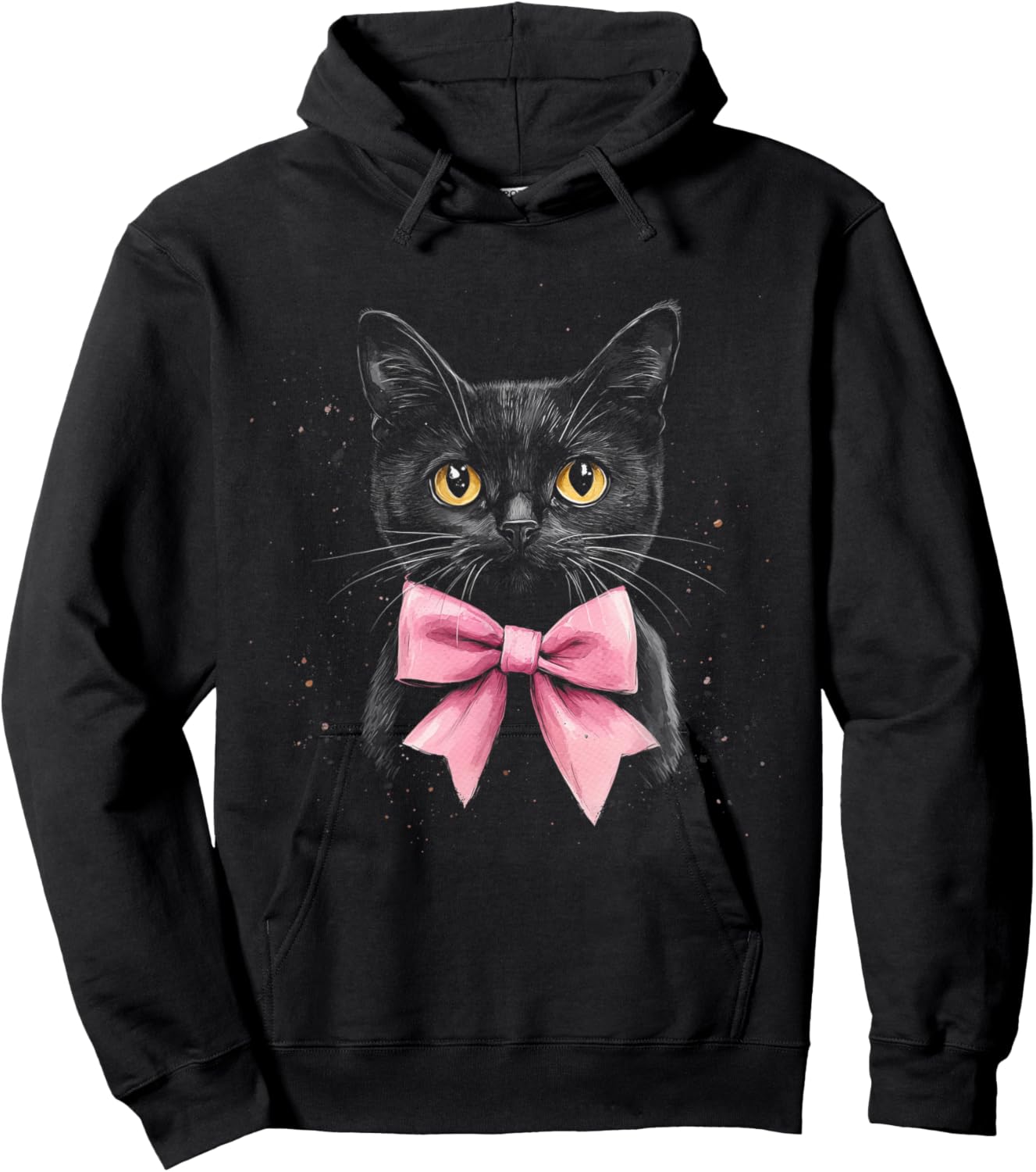Black Cat Pink Coquette Bow Dainty Ribbon Cute Kitten Hoodie - Hoodie | Black