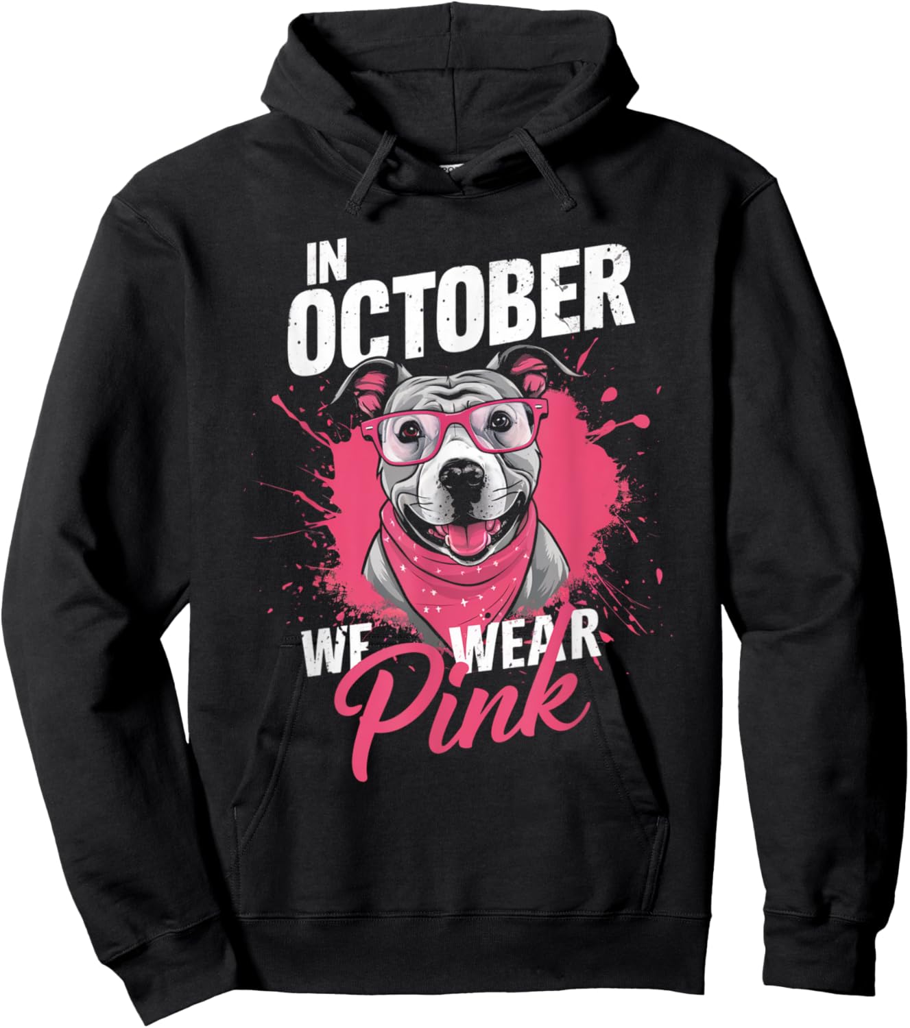 In October We Wear Pink Breast Cancer Awareness Pitbull Dog Hoodie - Hoodie | Black