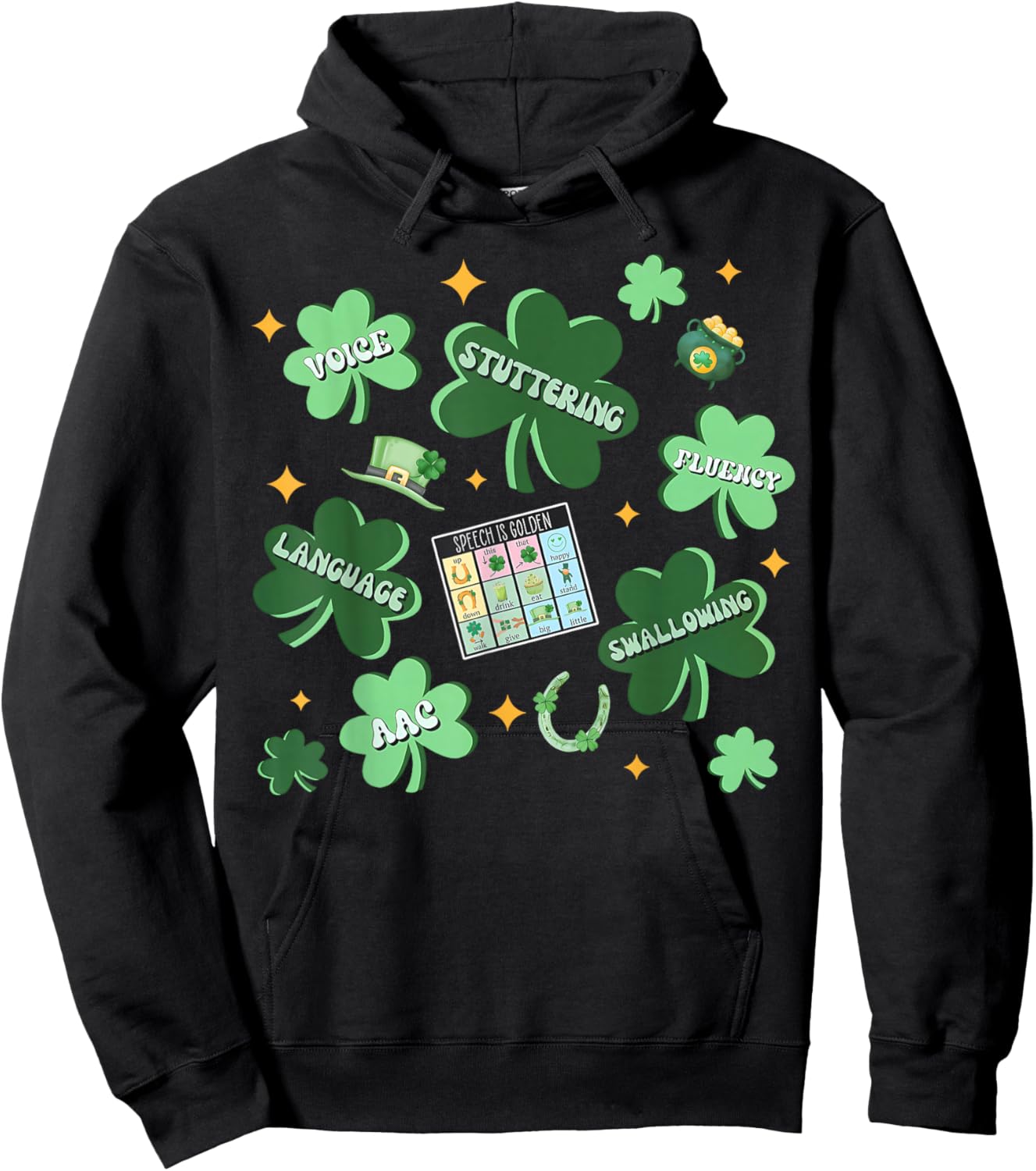 Shamrock Speech Pathologist St Patricks Day SLP Therapist Hoodie - Hoodie | Black