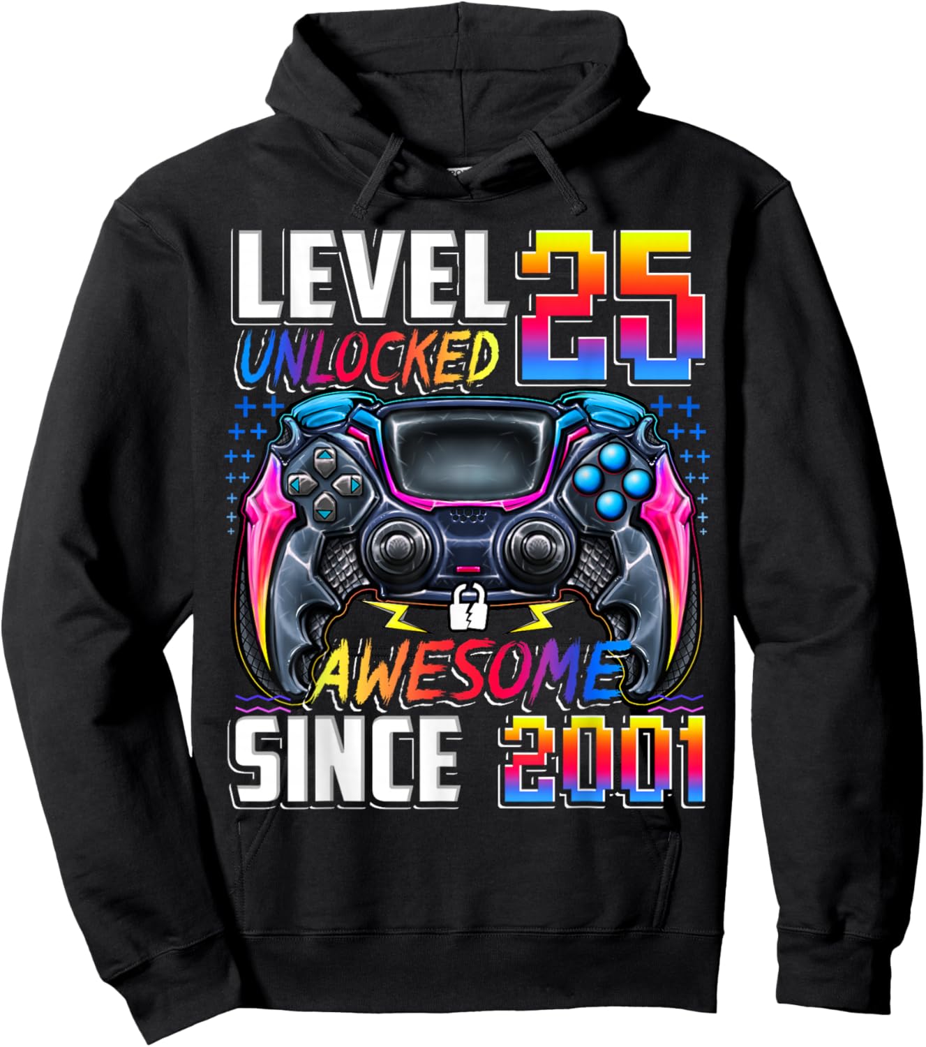 Level 25 Unlocked Awesome Since 2001 25th Birthday Gaming Hoodie - Hoodie | Black