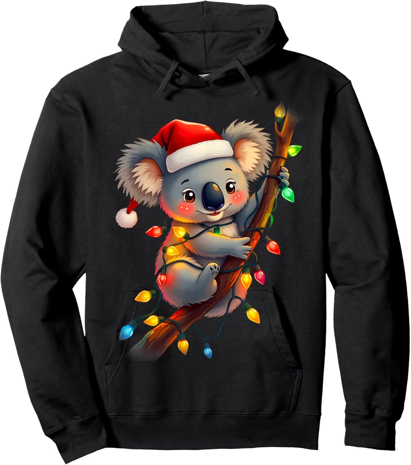 koala Santa Hat Lights Christmas Cute Xmas Pajama For Kids Hoodie - Hoodie | Black