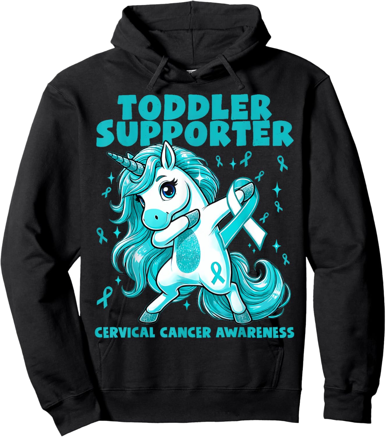 Teal Unicorn Toddler Supporter Cervical Cancer Awareness Hoodie - Hoodie | Black