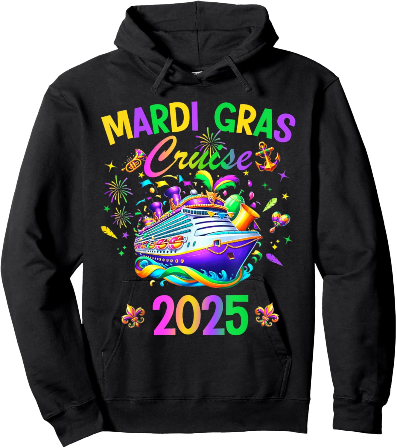 Mardi Gras Carnival Cruise 2025 Family Cruising Mask Hoodie - Hoodie | Black