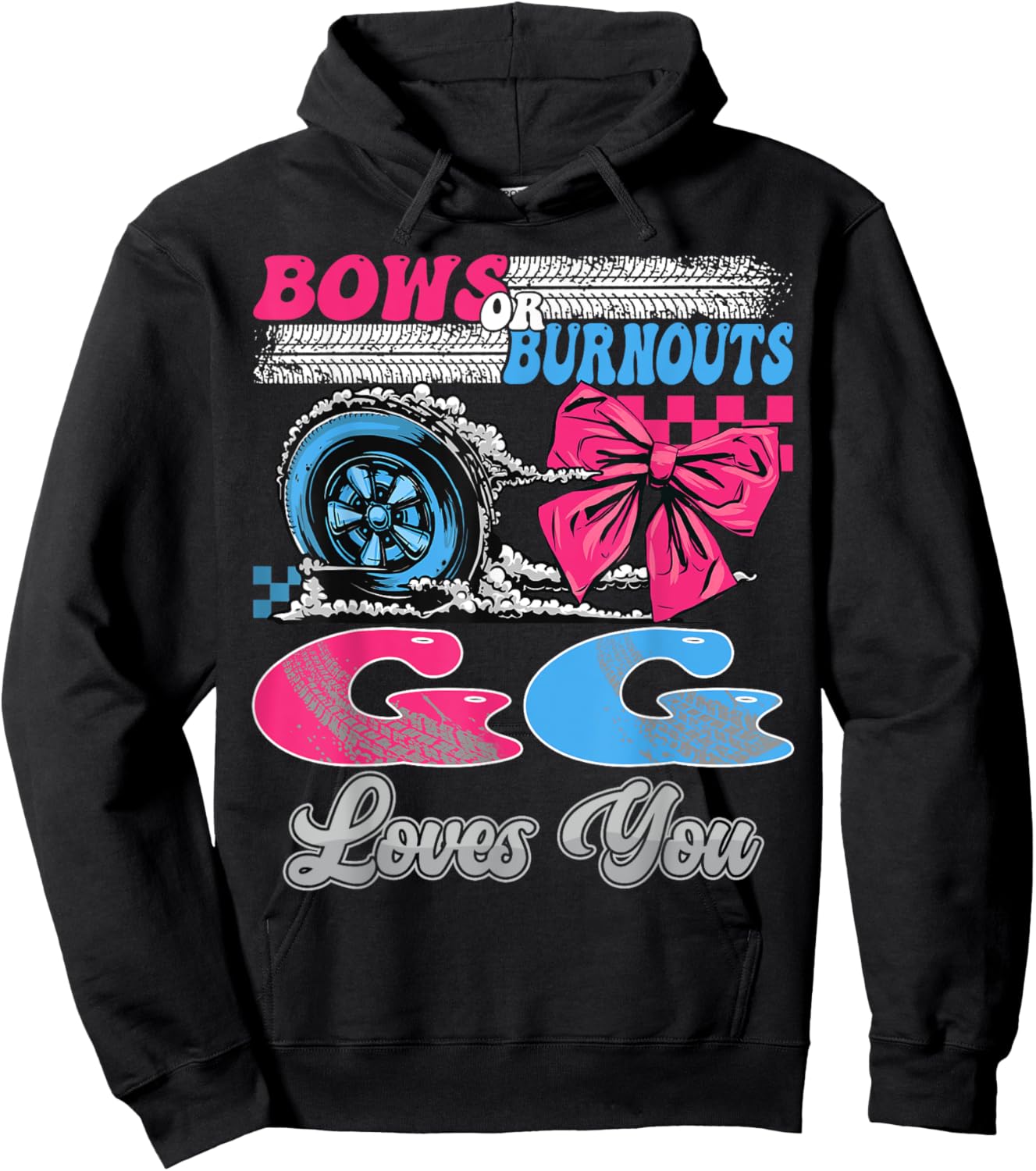 Burnouts or Bows GG Loves You Gender Reveal Party Hoodie - Hoodie | Black