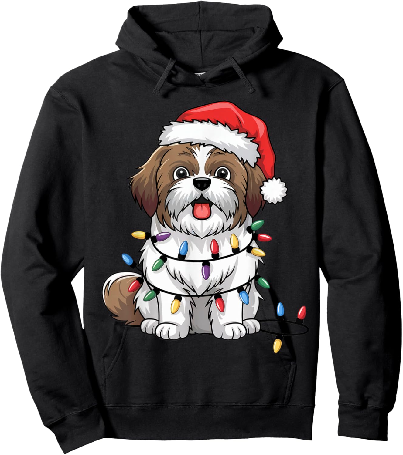 Shih Tzu Christmas Lights Xmas Dogs Gifts Women Hoodie - Hoodie | Black