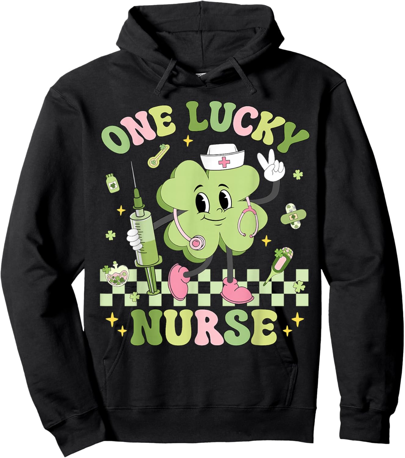One Lucky Nurse St Patrick's Day Shamrock Irish Women Girl Hoodie - Hoodie | Black