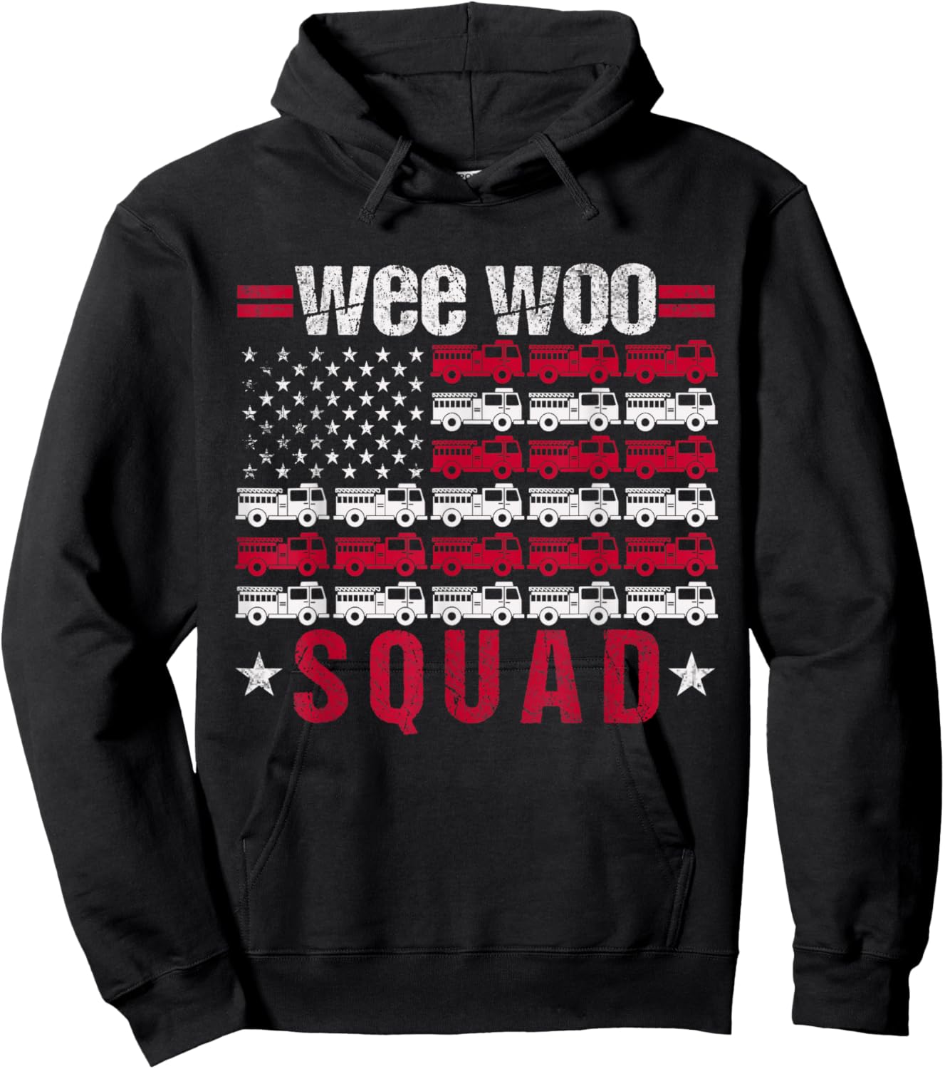 Funny Wee Woo Squad Fire Truck Design for Kids and Adults Hoodie - Hoodie | Black