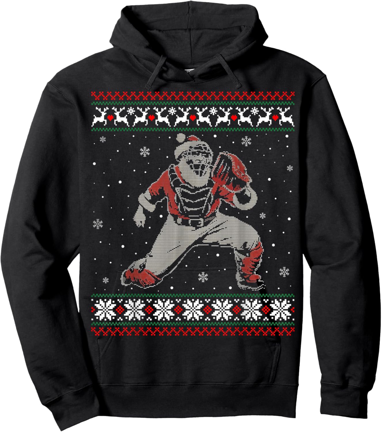 Baseball Catcher Christmas Ugly Sweater Baseball Player Hoodie - Hoodie | Black