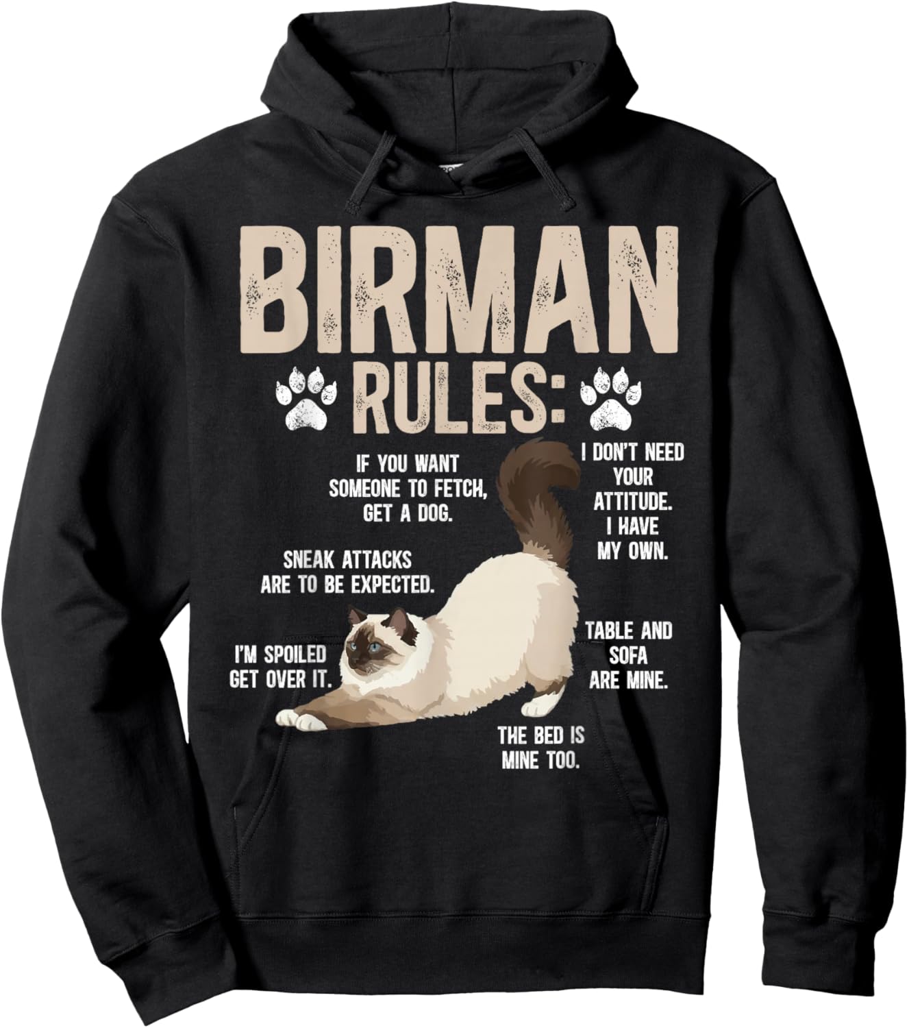 Birman Cat Rules Birman Cat Owner Birman Cat Lover Hoodie - Hoodie | Black