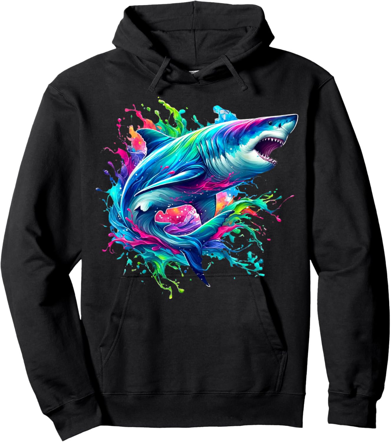 Shark Marine Biologist Paint Splash Ocean Animal Shark Lover Hoodie - Hoodie | Black